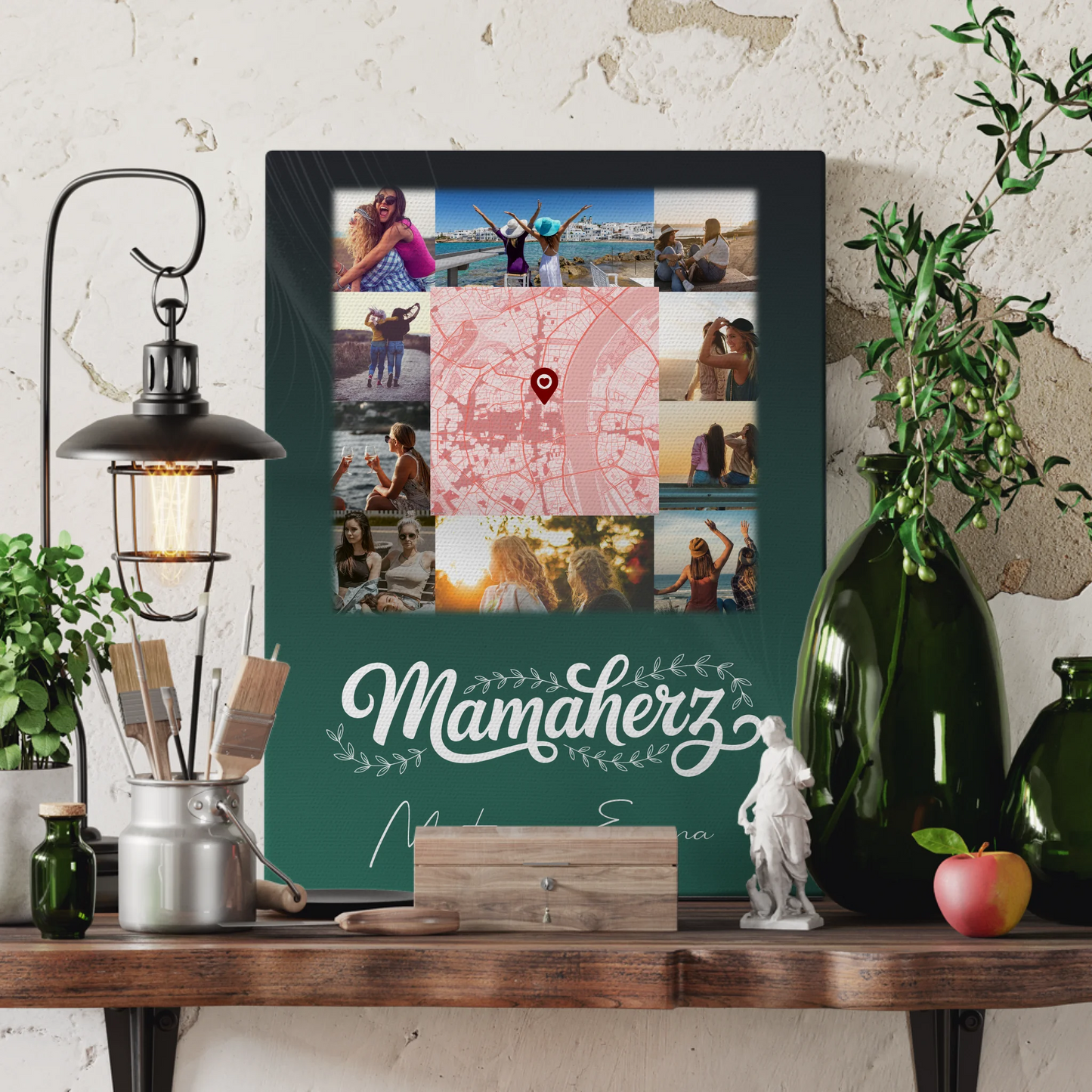 Personalisierte Leinwand Mama mit 10 Fotos und Karte in der Mitte Vergiss nie wie toll du bist 3