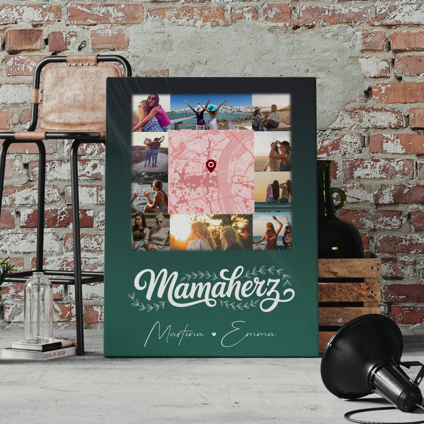 Personalisierte Leinwand Mama mit 10 Fotos und Karte in der Mitte Vergiss nie wie toll du bist 4