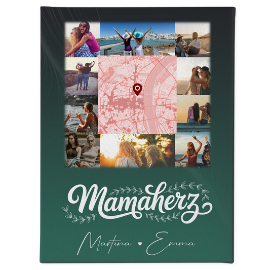 Personalisierte Leinwand Mama mit 10 Fotos und Karte in der Mitte Vergiss nie wie toll du bist 1