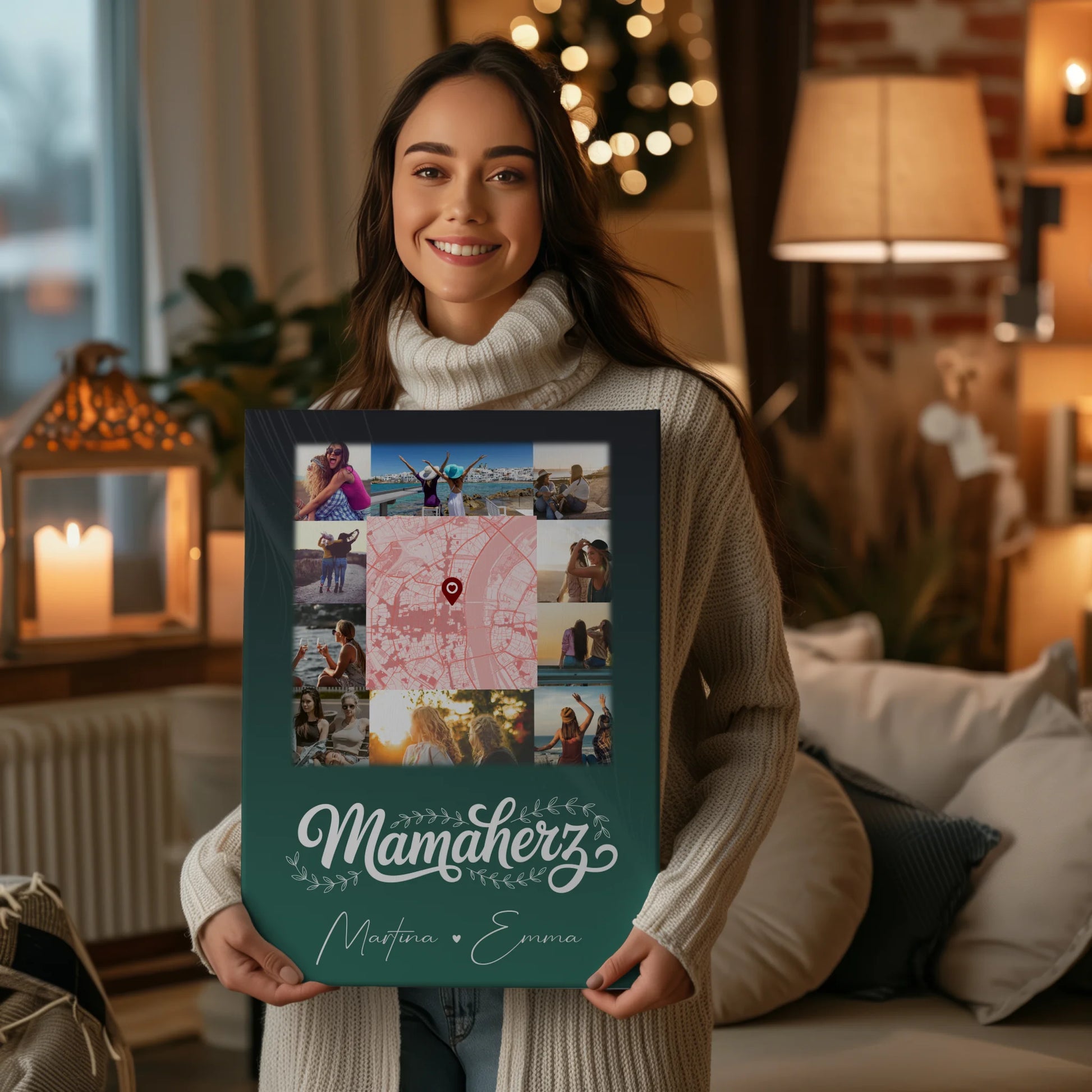 Personalisierte Leinwand Mama mit 10 Fotos und Karte in der Mitte Vergiss nie wie toll du bist 2