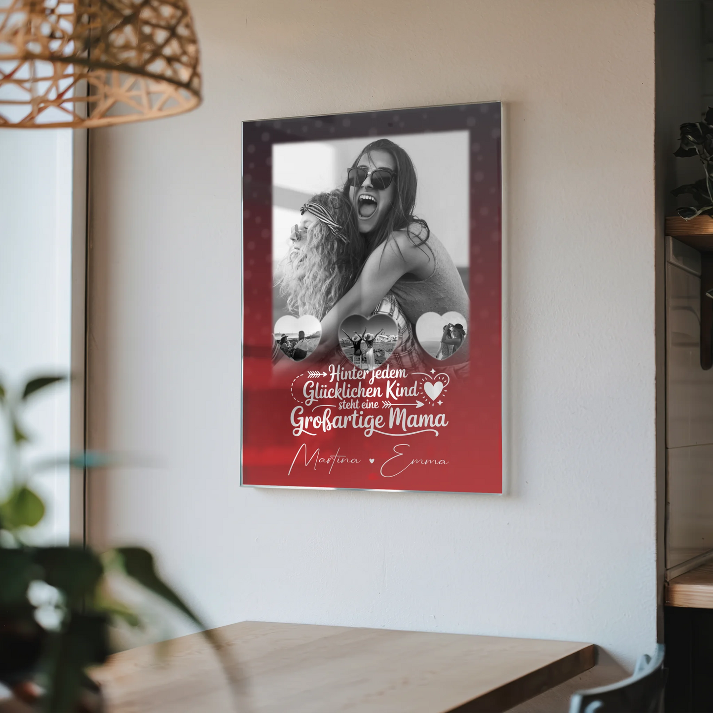 Mama Plakat Acrylglas Bild mit 1 Foto und 3 kleinen Herz Fotos Du bist mein Anker personalisiertes Geschenk