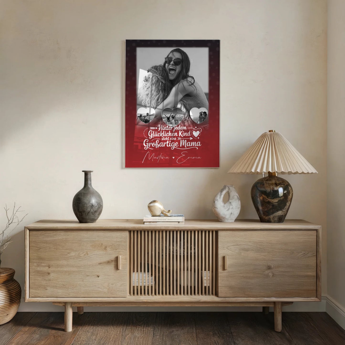 Mama Plakat Acrylglas Bild mit 1 Foto und 3 kleinen Herz Fotos Du bist mein Anker personalisiertes Geschenk