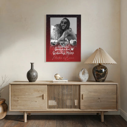 Mama Plakat Acrylglas Bild mit 1 Foto und 3 kleinen Herz Fotos Du bist mein Anker personalisiertes Geschenk