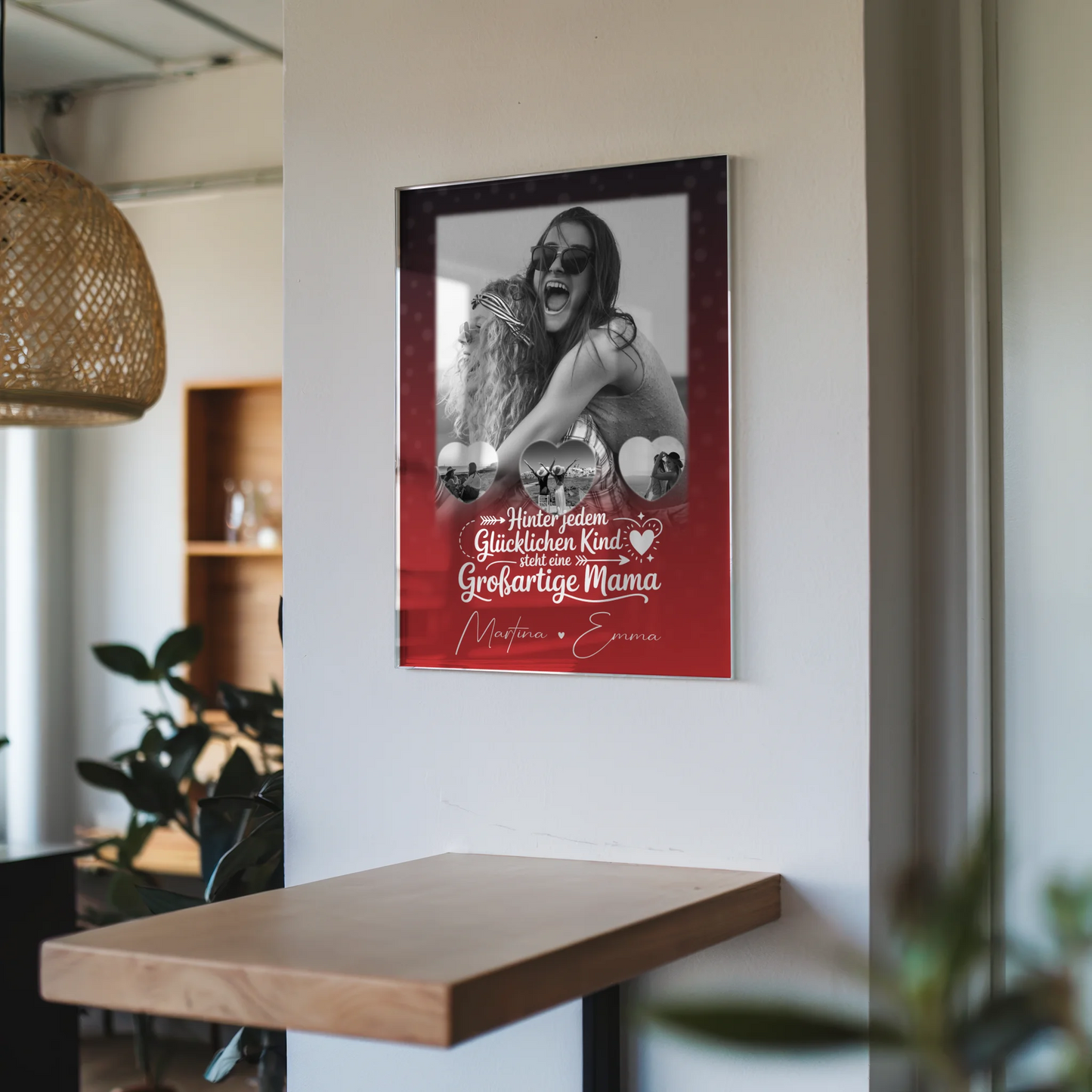 Mama Plakat Acrylglas Bild mit 1 Foto und 3 kleinen Herz Fotos Du bist mein Anker personalisiertes Geschenk