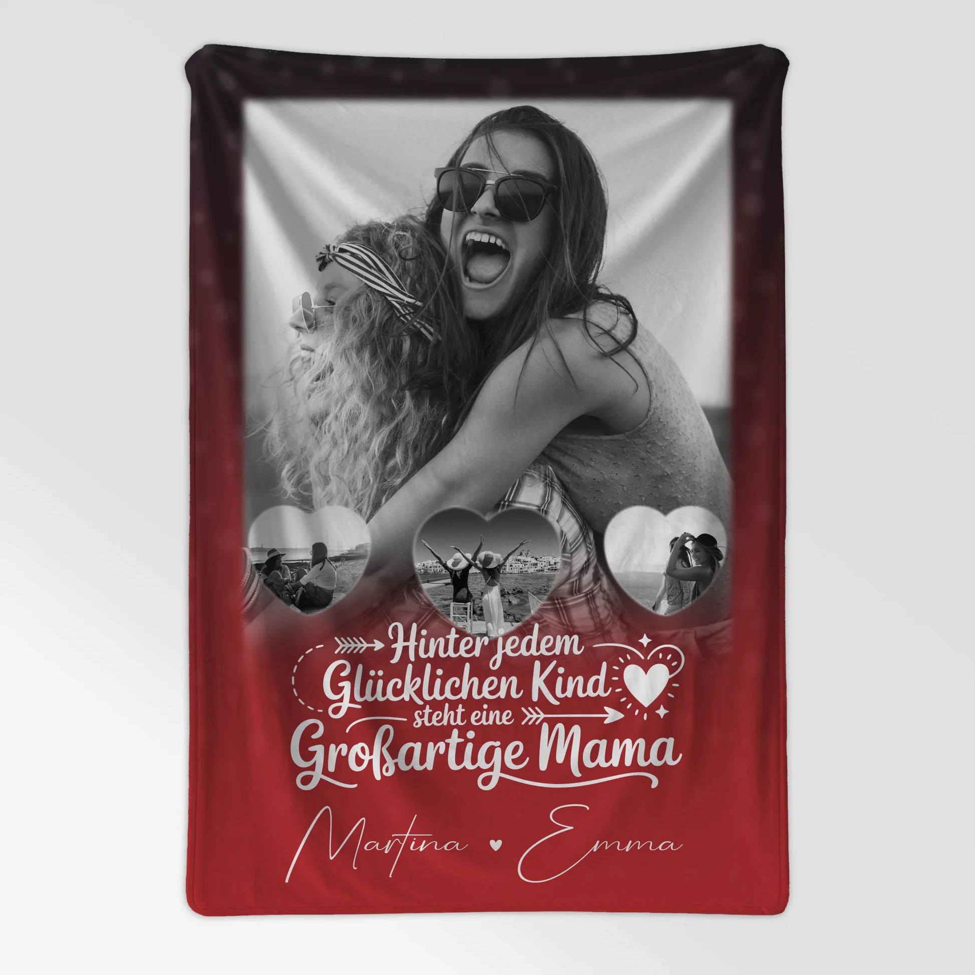 Personalisierte Decke Für Mama mit 1 Foto und 3 kleinen Herz Fotos Du bist mein Anker 7