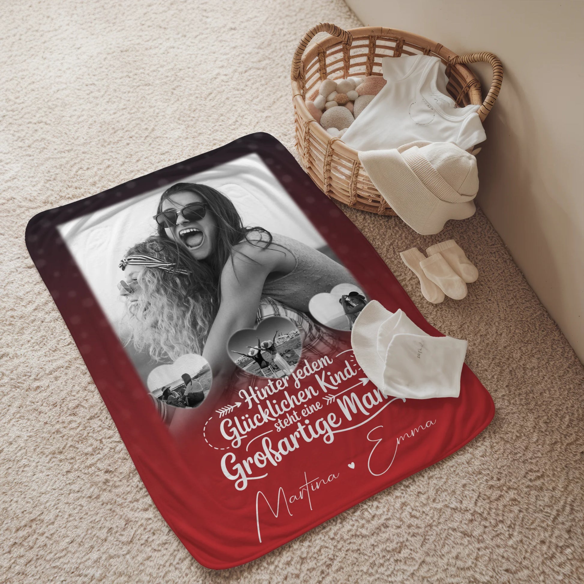 Personalisierte Decke Für Mama mit 1 Foto und 3 kleinen Herz Fotos Du bist mein Anker 2