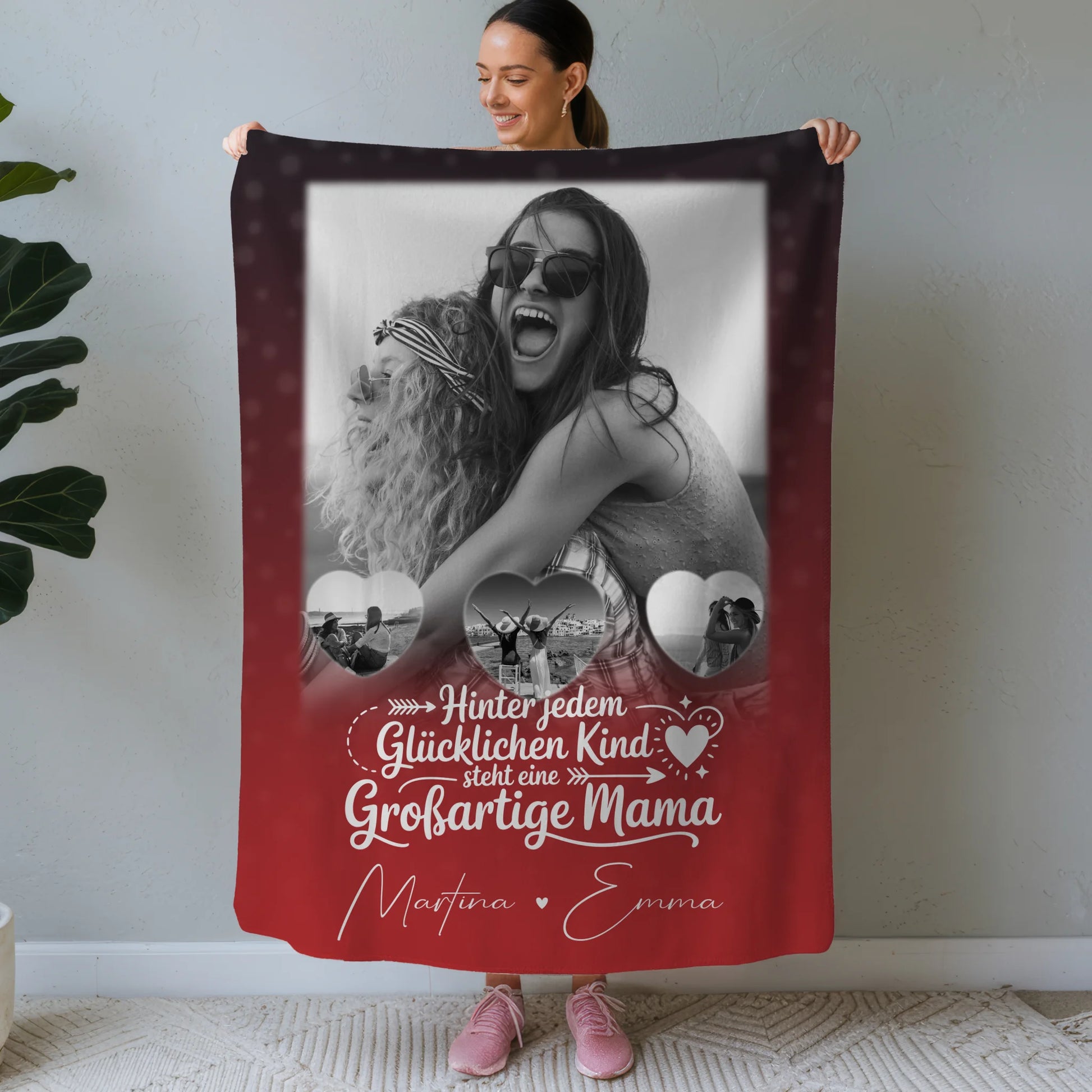 Personalisierte Decke Für Mama mit 1 Foto und 3 kleinen Herz Fotos Du bist mein Anker 1