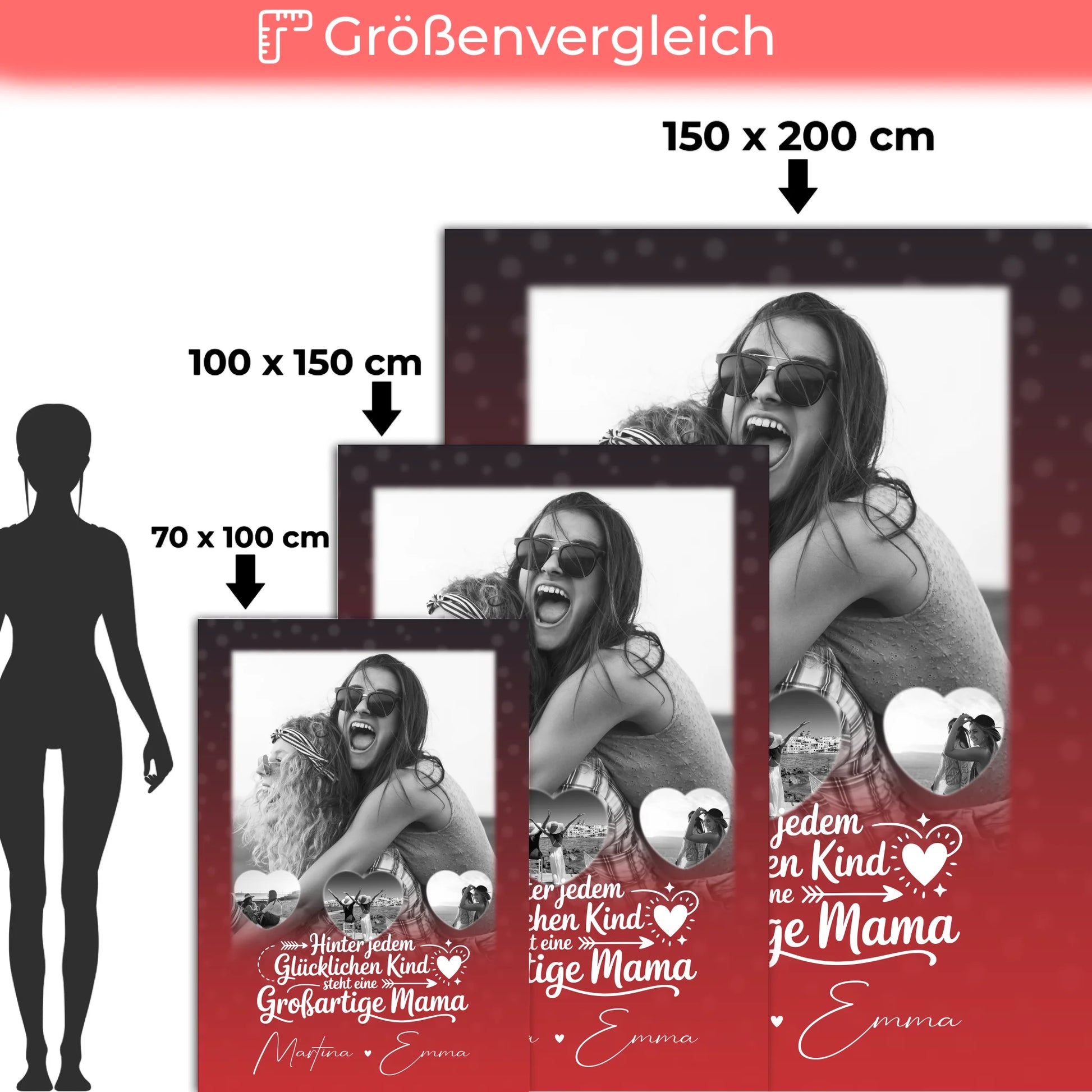 Personalisierte Decke Für Mama mit 1 Foto und 3 kleinen Herz Fotos Du bist mein Anker 5