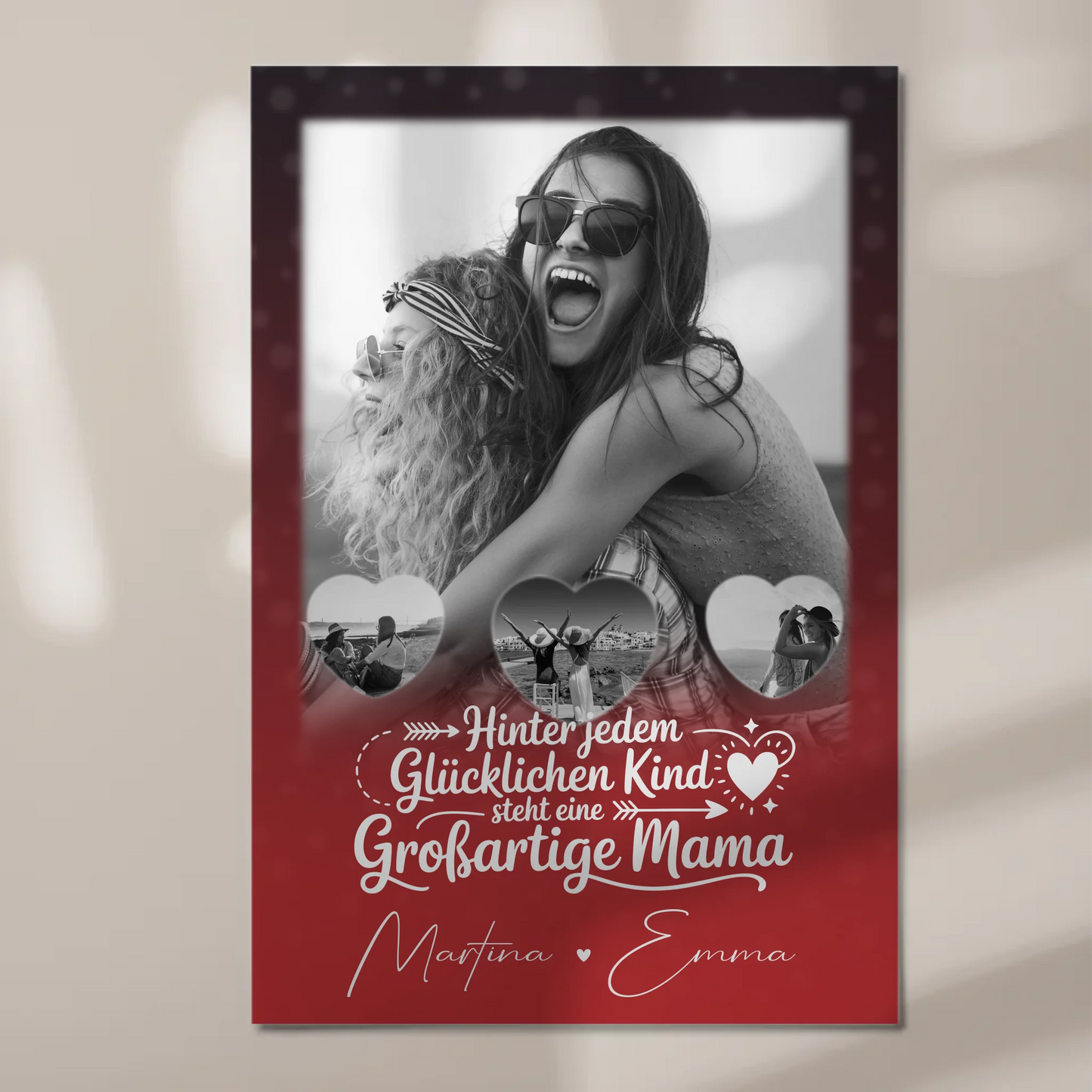 Personalisiertes Mama Plakat mit 1 Foto und 3 kleinen Herz Fotos Du bist mein Anker 1