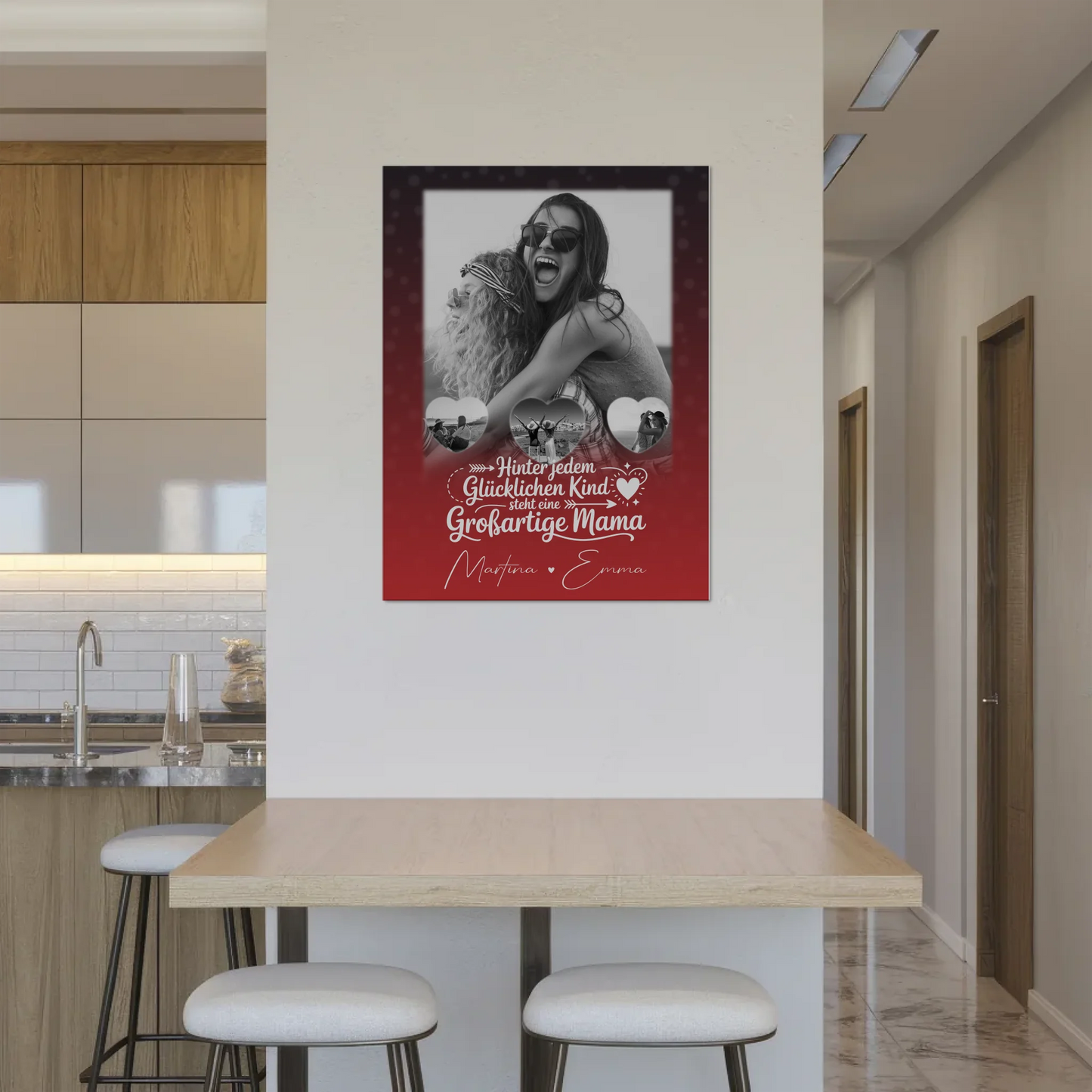 Personalisiertes Mama Plakat mit 1 Foto und 3 kleinen Herz Fotos Du bist mein Anker 8