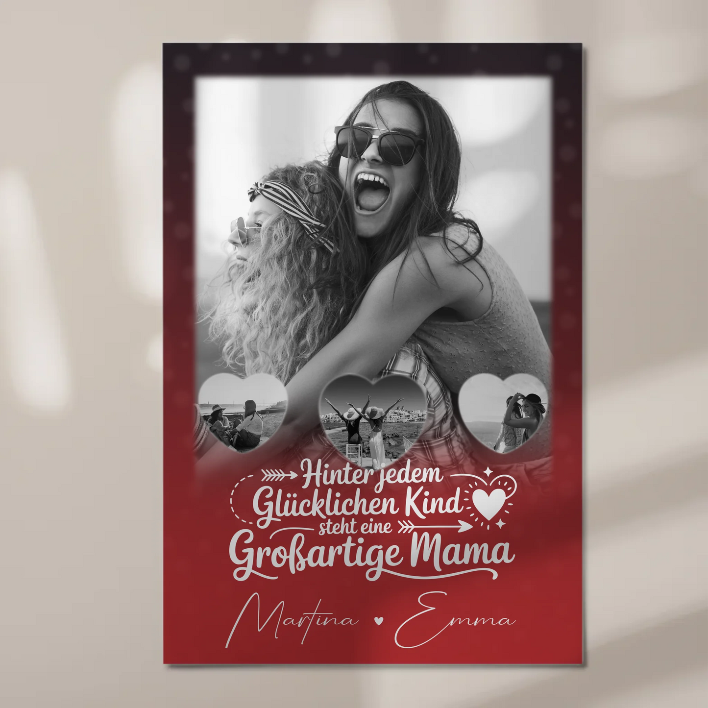 Personalisiertes Mama Plakat mit 1 Foto und 3 kleinen Herz Fotos Du bist mein Anker