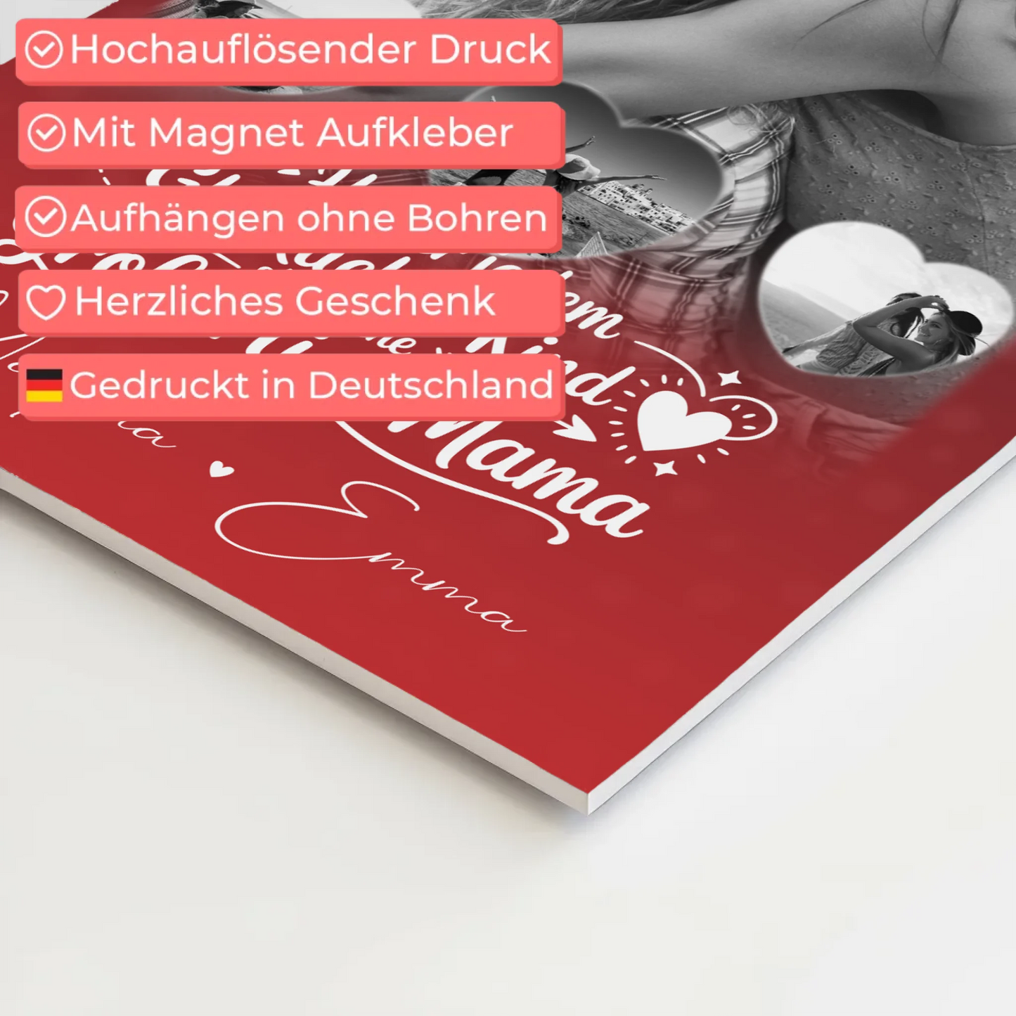 Personalisiertes Mama Plakat mit 1 Foto und 3 kleinen Herz Fotos Du bist mein Anker
