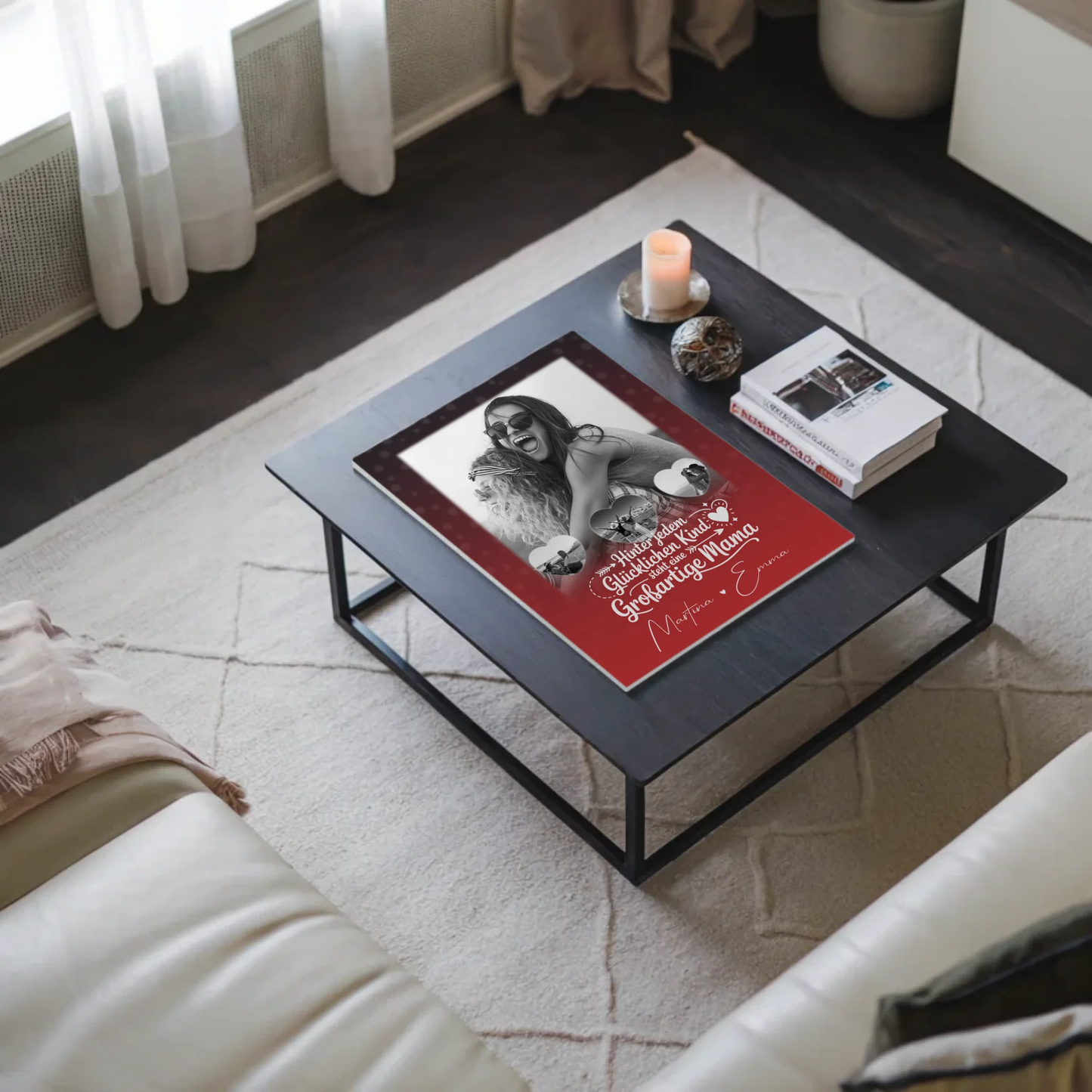 Personalisiertes Mama Plakat mit 1 Foto und 3 kleinen Herz Fotos Du bist mein Anker