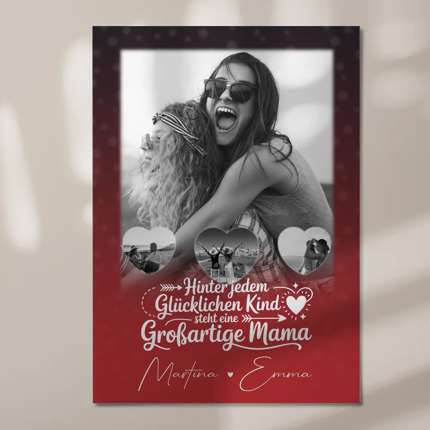 Personalisiertes Mama Plakat mit 1 Foto und 3 kleinen Herz Fotos Du bist mein Anker