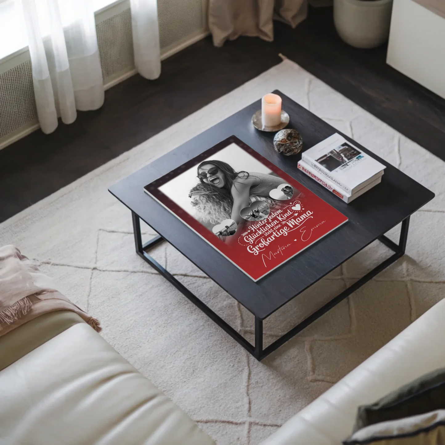 Personalisiertes Mama Plakat mit 1 Foto und 3 kleinen Herz Fotos Du bist mein Anker