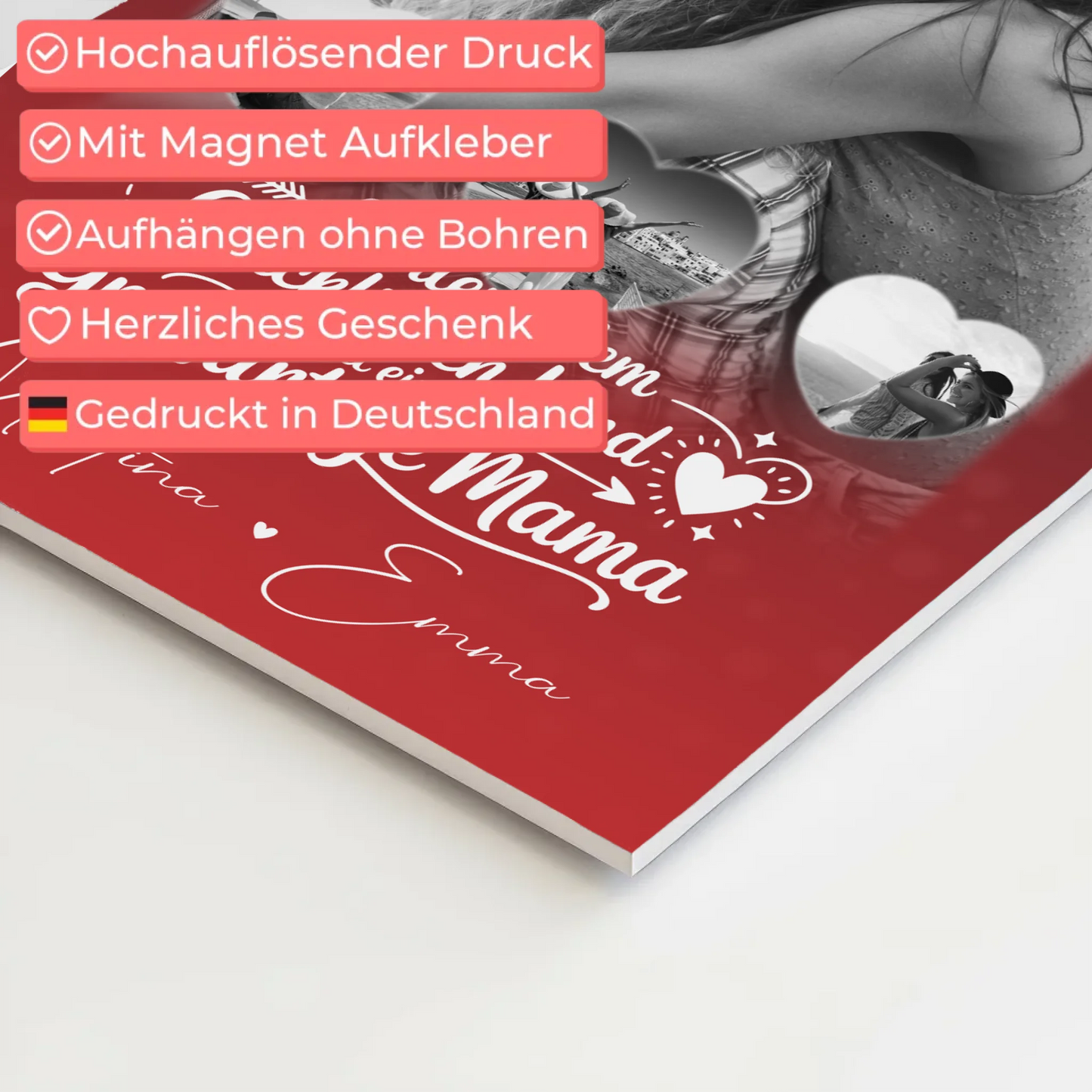Personalisiertes Mama Plakat mit 1 Foto und 3 kleinen Herz Fotos Du bist mein Anker