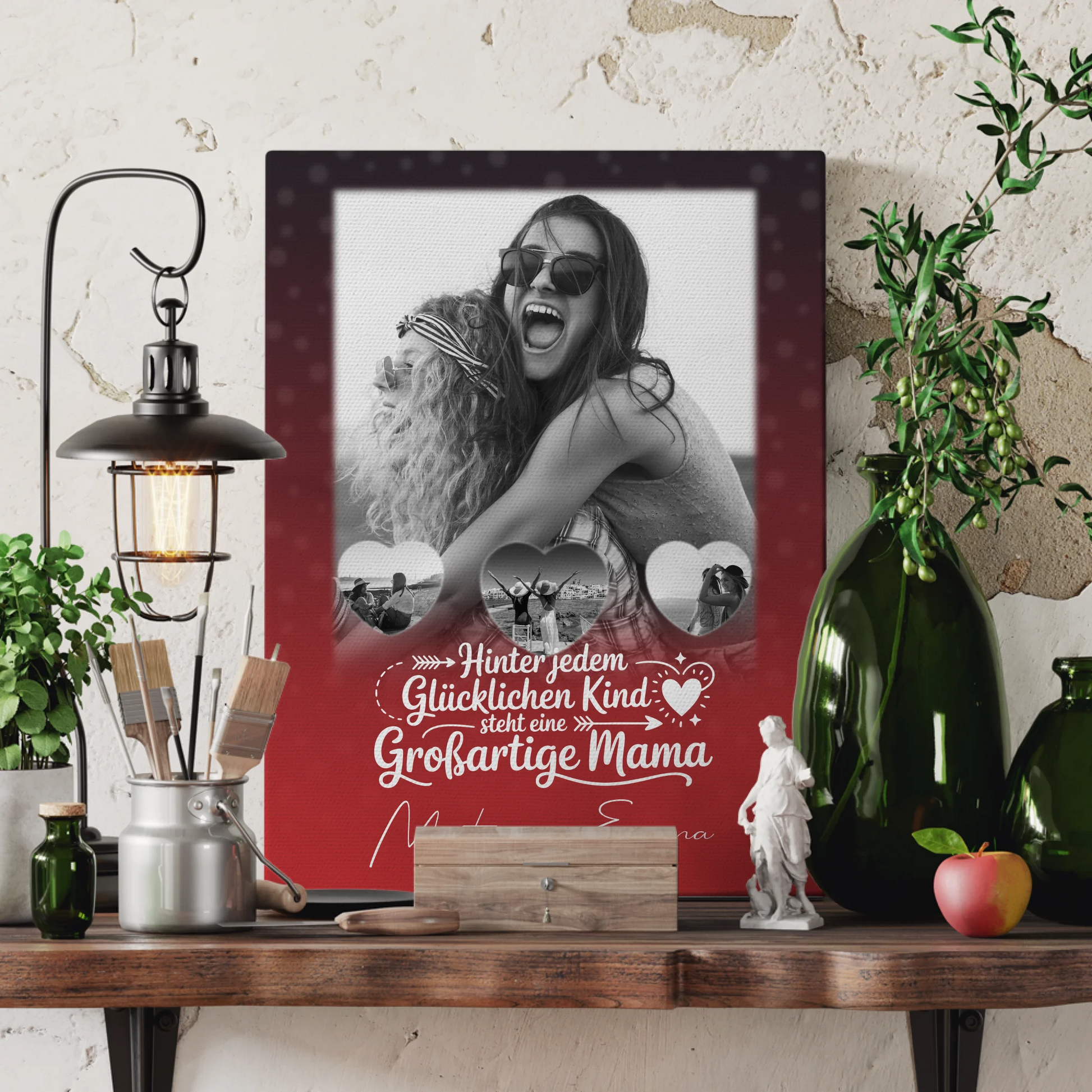 Personalisierte Leinwand Mama mit 1 Foto und 3 Kleine Herz Fotos Du bist mein Anker 3