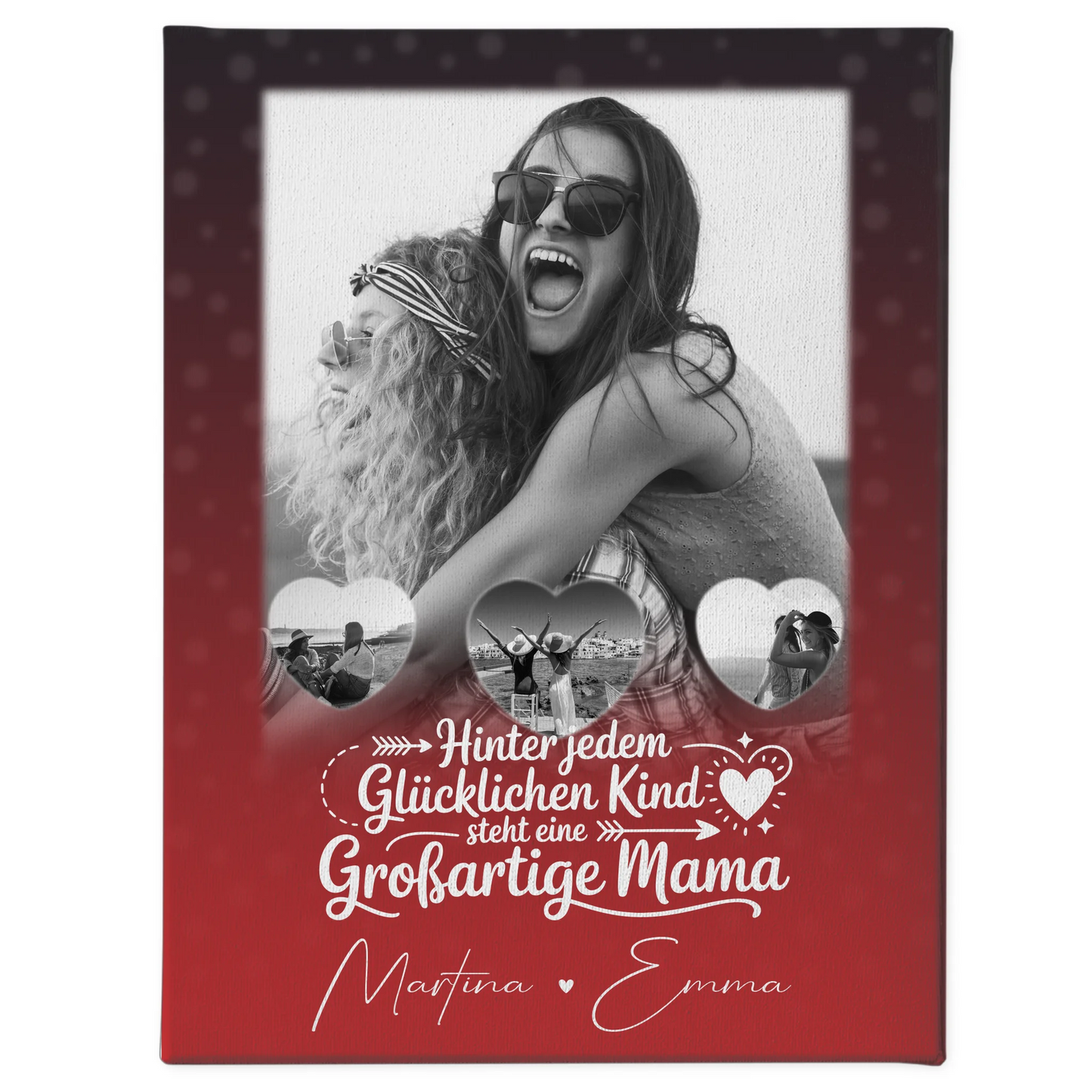 Personalisierte Leinwand Mama mit 1 Foto und 3 Kleine Herz Fotos Du bist mein Anker 1