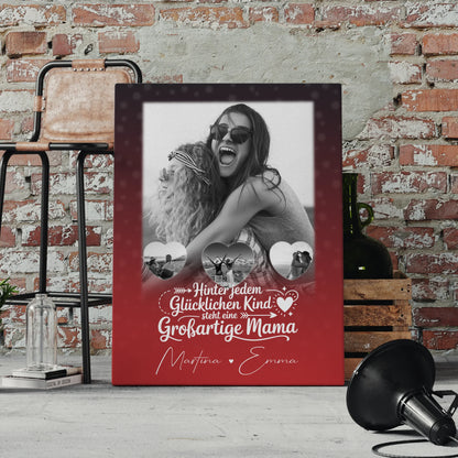 Personalisierte Leinwand Mama mit 1 Foto und 3 Kleine Herz Fotos Du bist mein Anker 4