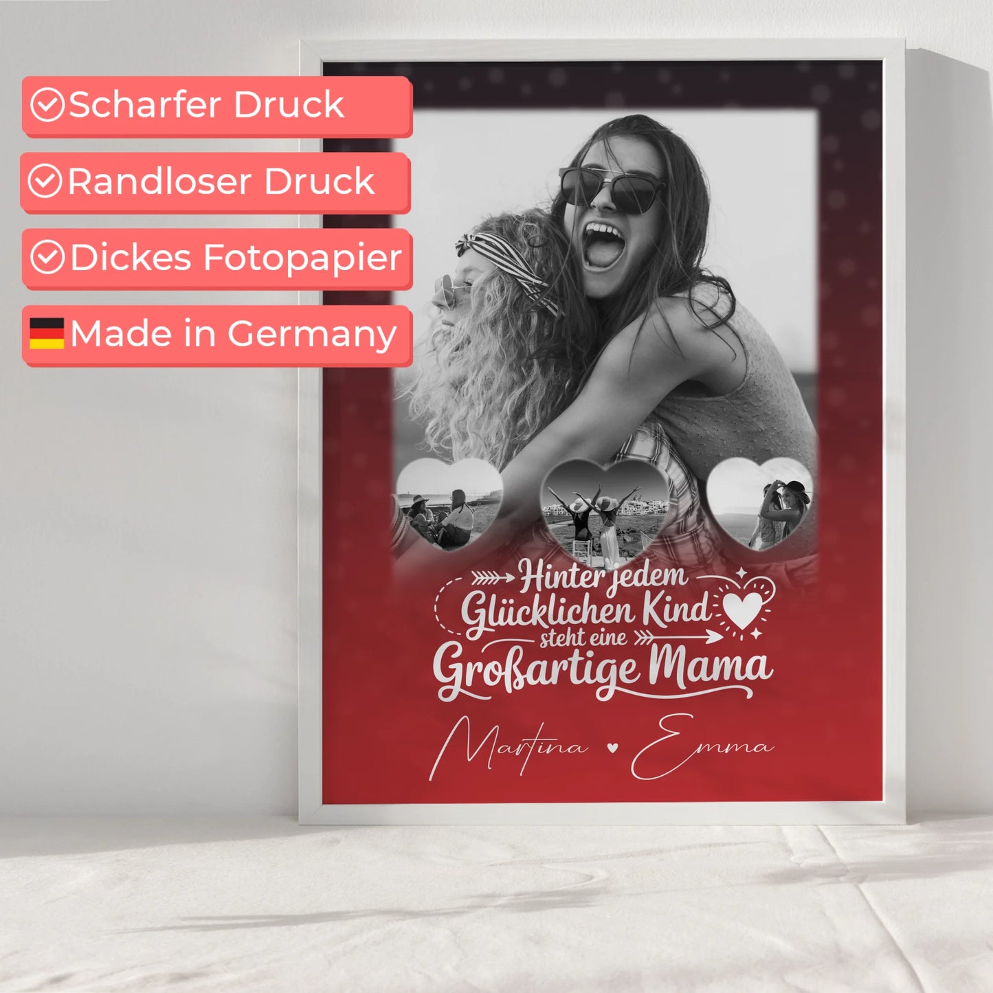 Mutter Poster Du bist mein Anker Geschenk für Mama mit 1 Foto und 3 Kleine Herz Fotos