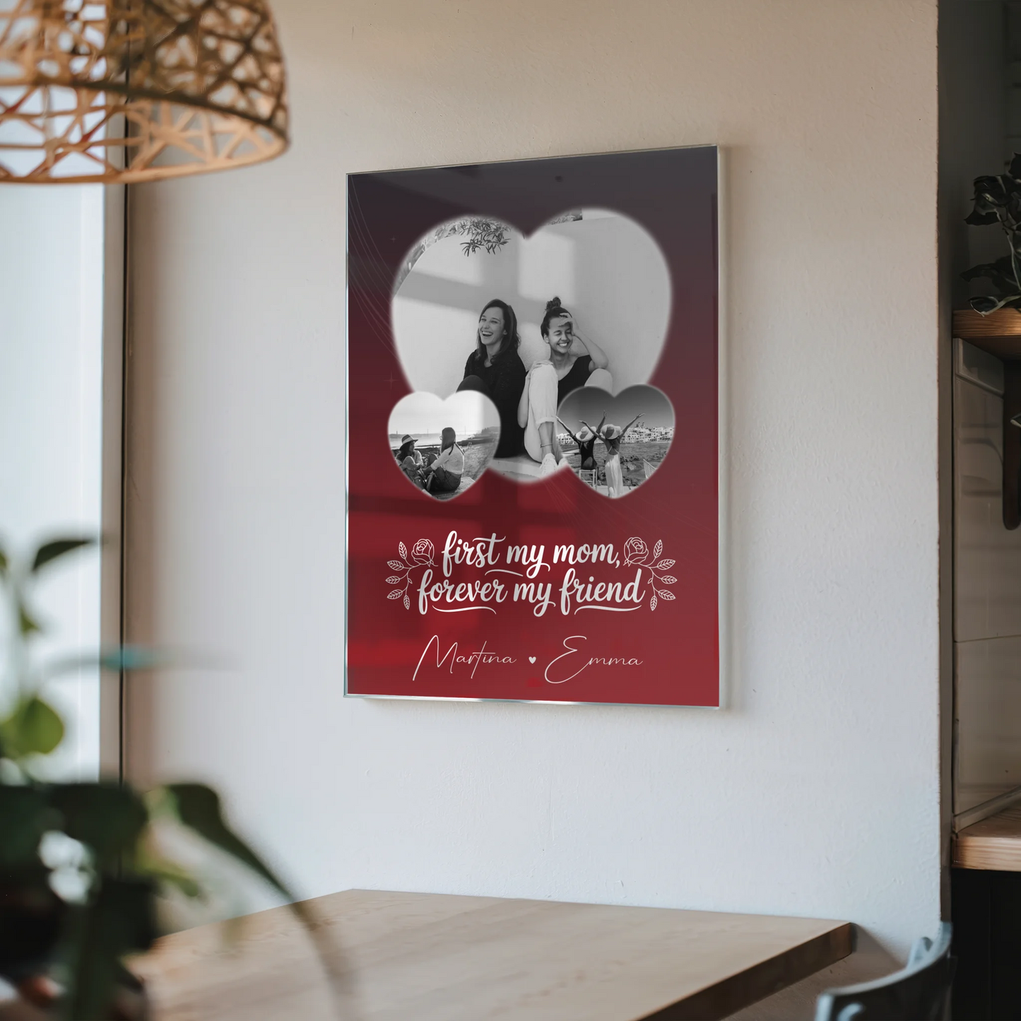 Personalisierte Mama Plakat Acrylglas Bild mit 3 Herz Fotos und You are my sunshine on a cloudy day