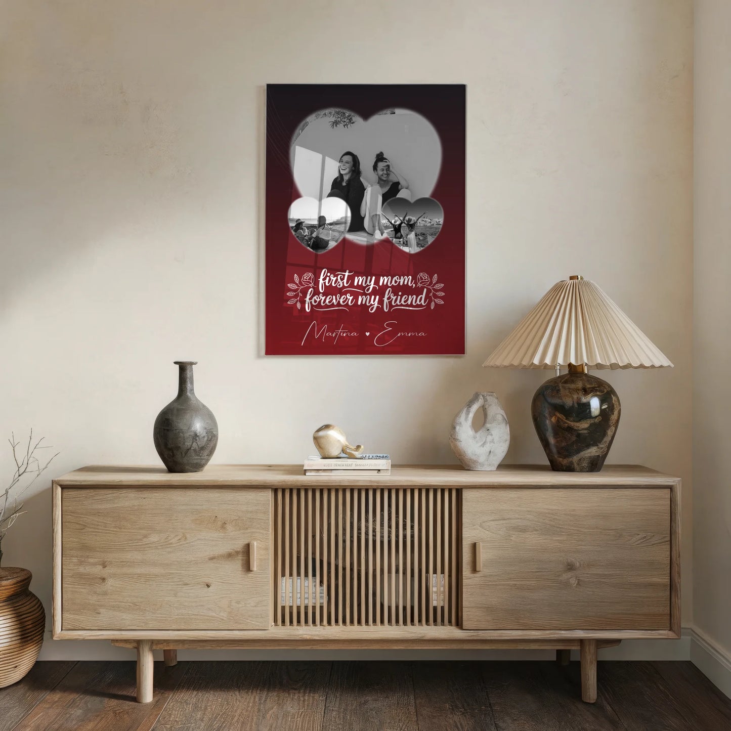 Personalisierte Mama Plakat Acrylglas Bild mit 3 Herz Fotos und You are my sunshine on a cloudy day
