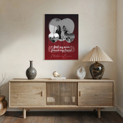Personalisierte Mama Plakat Acrylglas Bild mit 3 Herz Fotos und You are my sunshine on a cloudy day