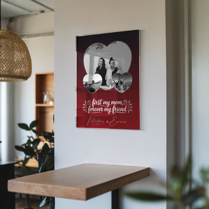 Personalisierte Mama Plakat Acrylglas Bild mit 3 Herz Fotos und You are my sunshine on a cloudy day