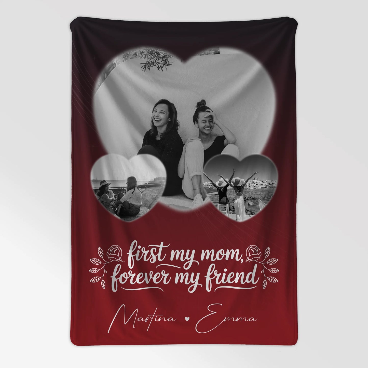 Personalisierte Kuscheldecke Mama mit 3 Herz Fotos und You are my sunshine on a cloudy day 7