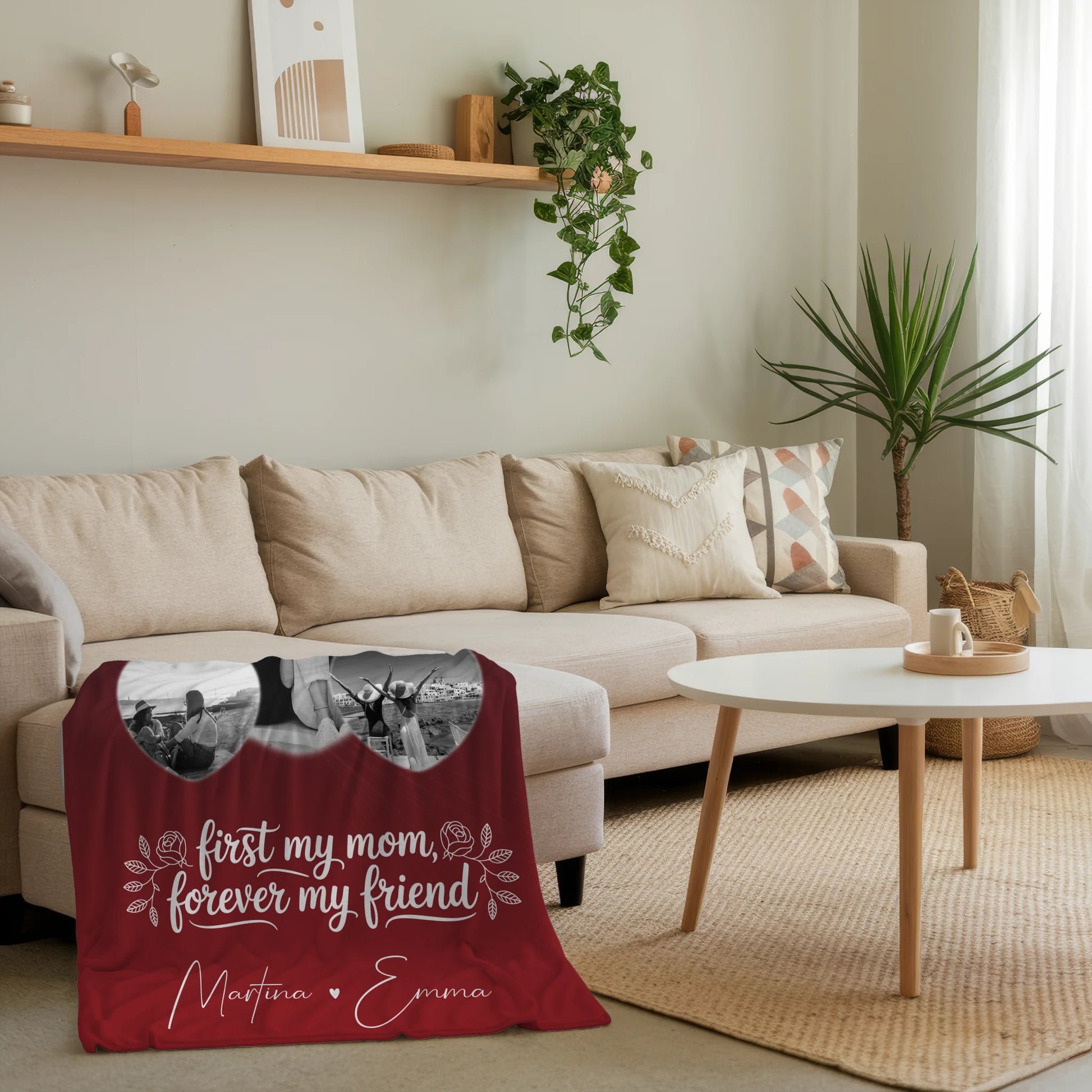 Personalisierte Kuscheldecke Mama mit 3 Herz Fotos und You are my sunshine on a cloudy day 4