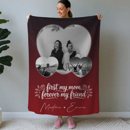 Personalisierte Kuscheldecke Mama mit 3 Herz Fotos und You are my sunshine on a cloudy day 1