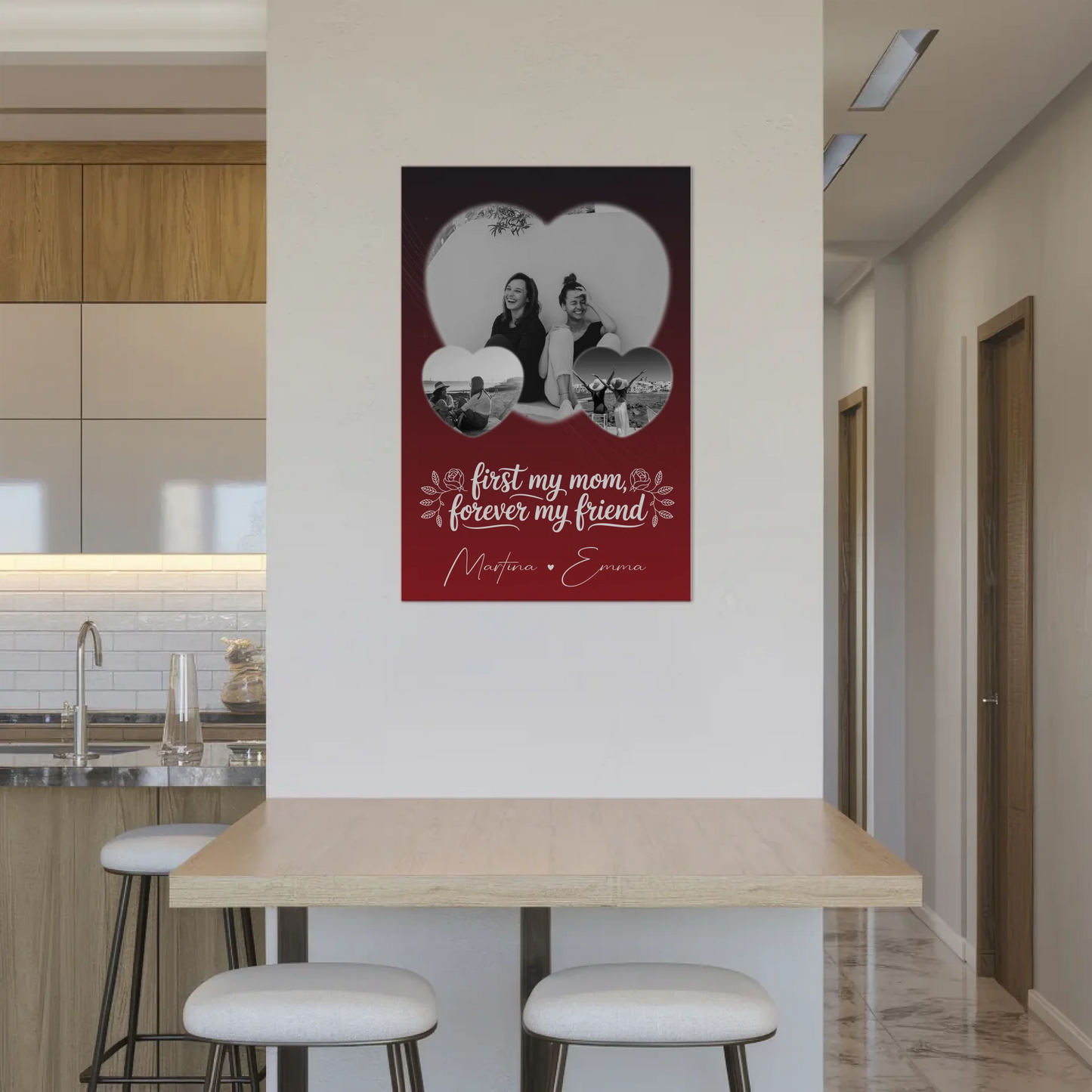 Personalisierte Mama Plakat mit 3 Herz Fotos und You are my sunshine on a cloudy day 2