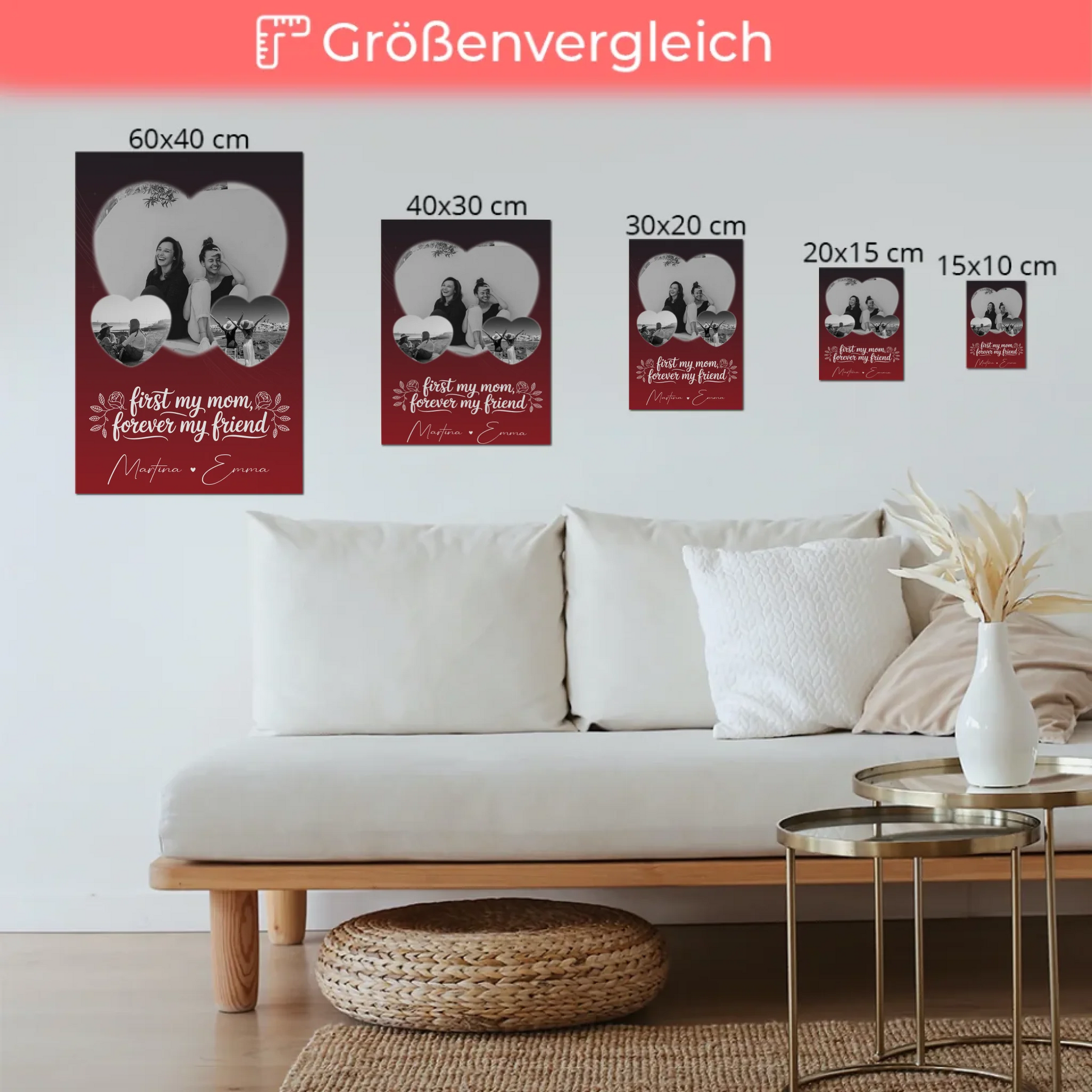 Personalisierte Mama Plakat mit 3 Herz Fotos und You are my sunshine on a cloudy day 6