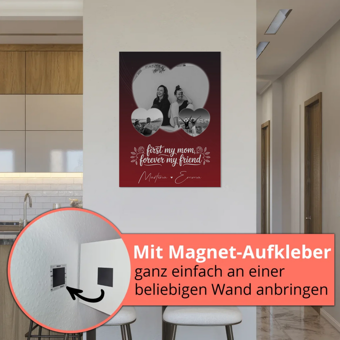 Personalisierte Mama Plakat mit 3 Herz Fotos und You are my sunshine on a cloudy day