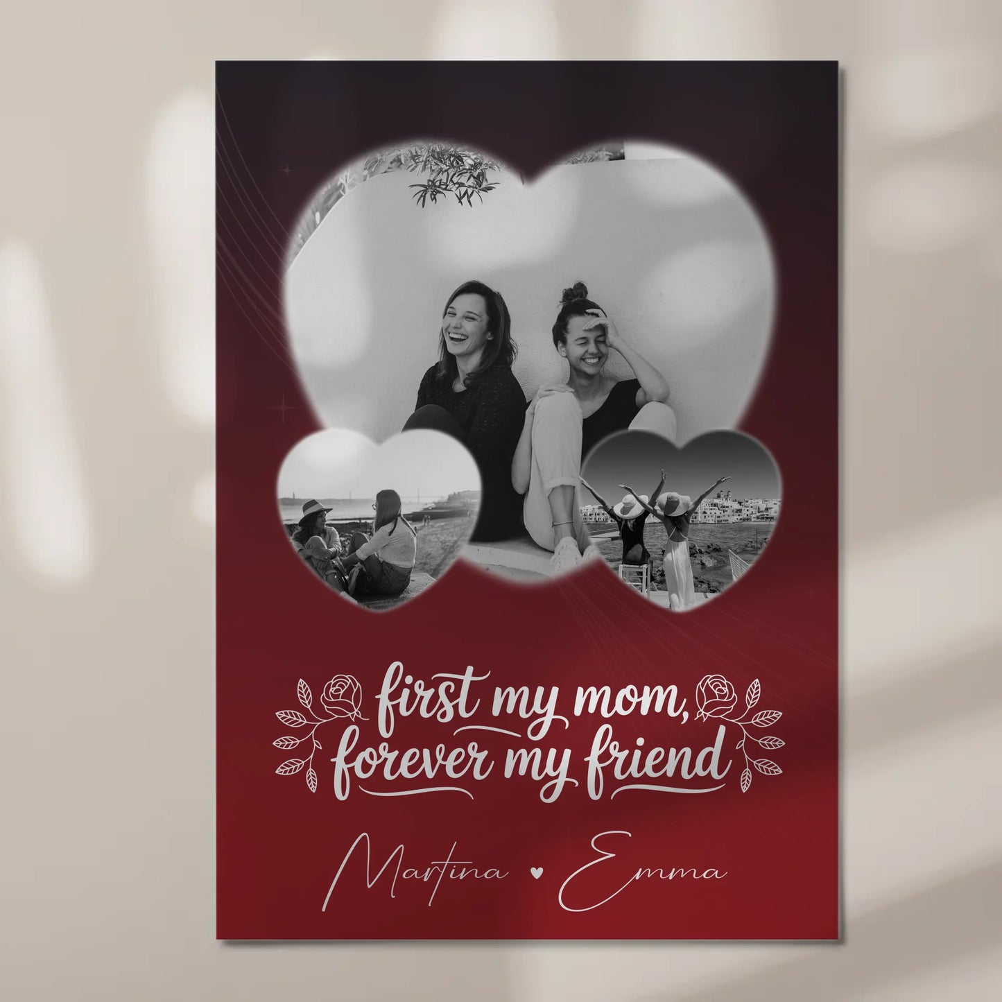 Personalisierte Mama Plakat mit 3 Herz Fotos und You are my sunshine on a cloudy day