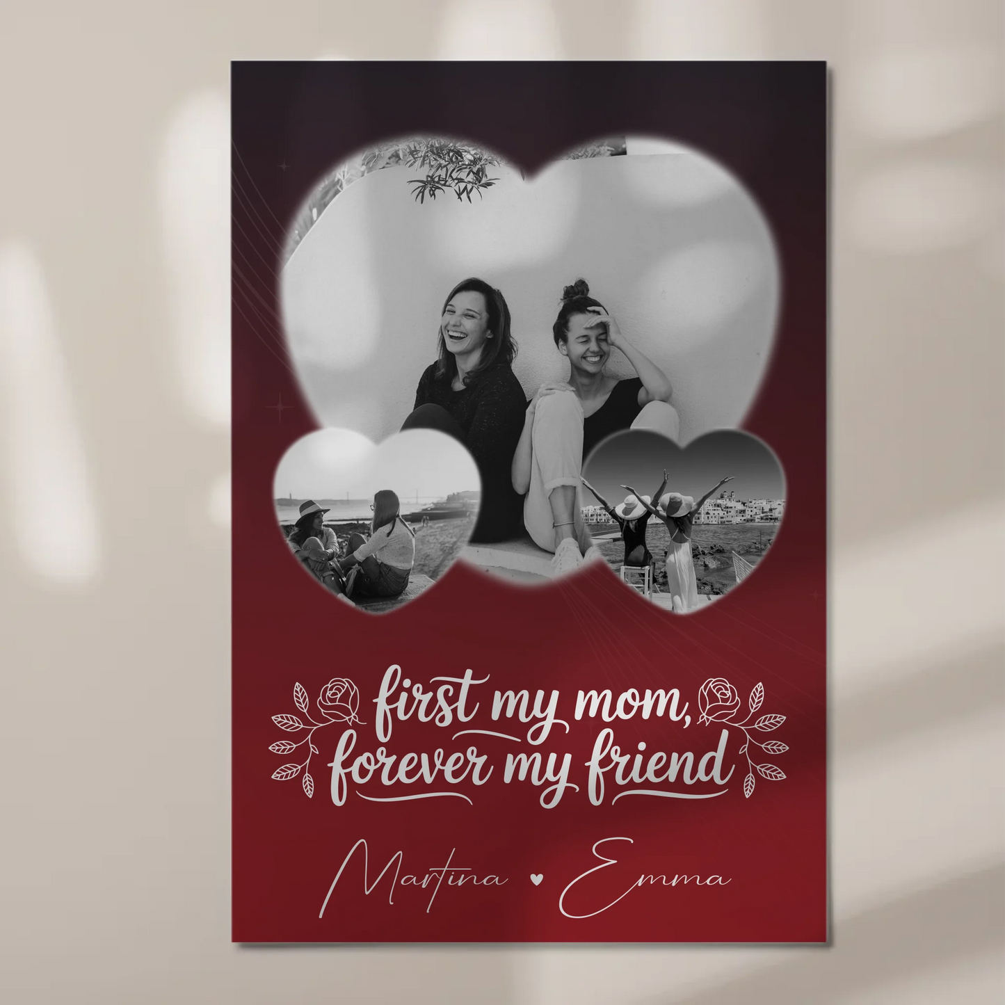 Personalisierte Mama Plakat mit 3 Herz Fotos und You are my sunshine on a cloudy day