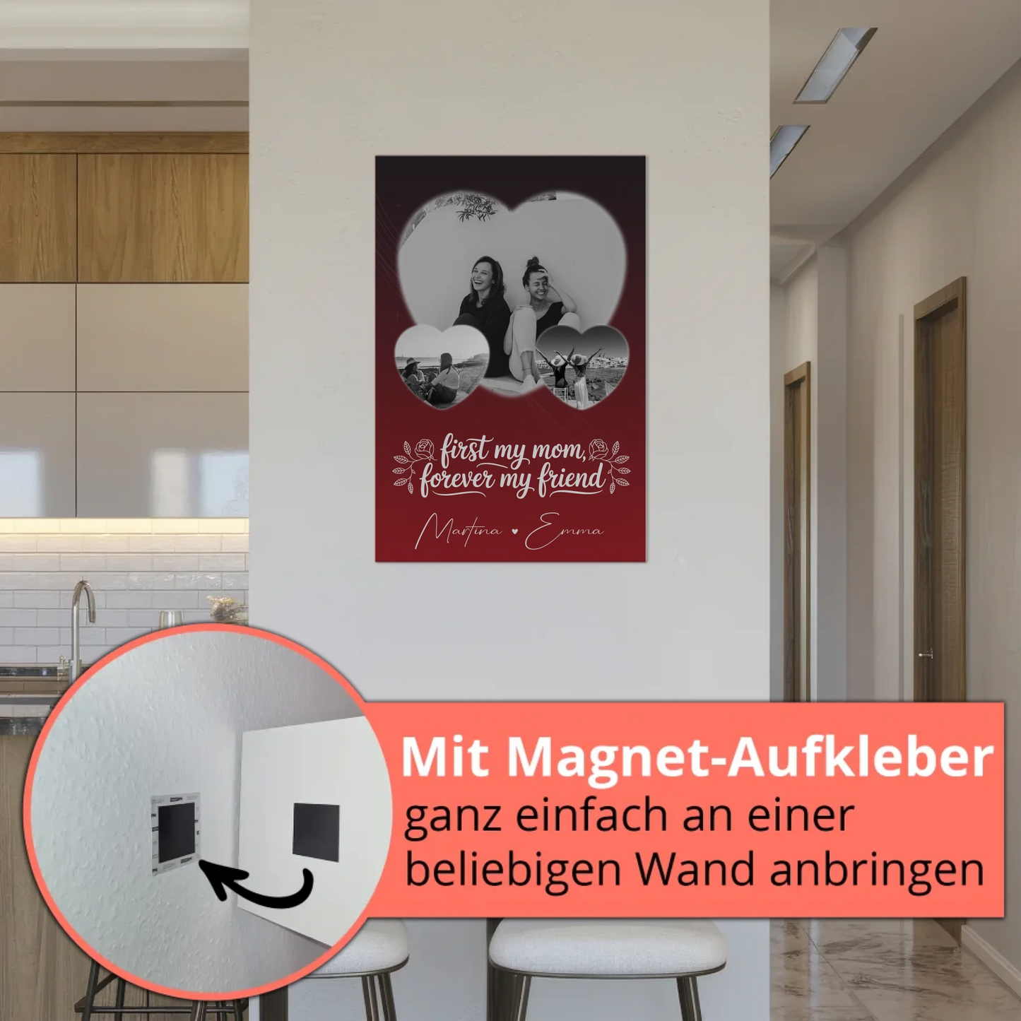 Personalisierte Mama Plakat mit 3 Herz Fotos und You are my sunshine on a cloudy day