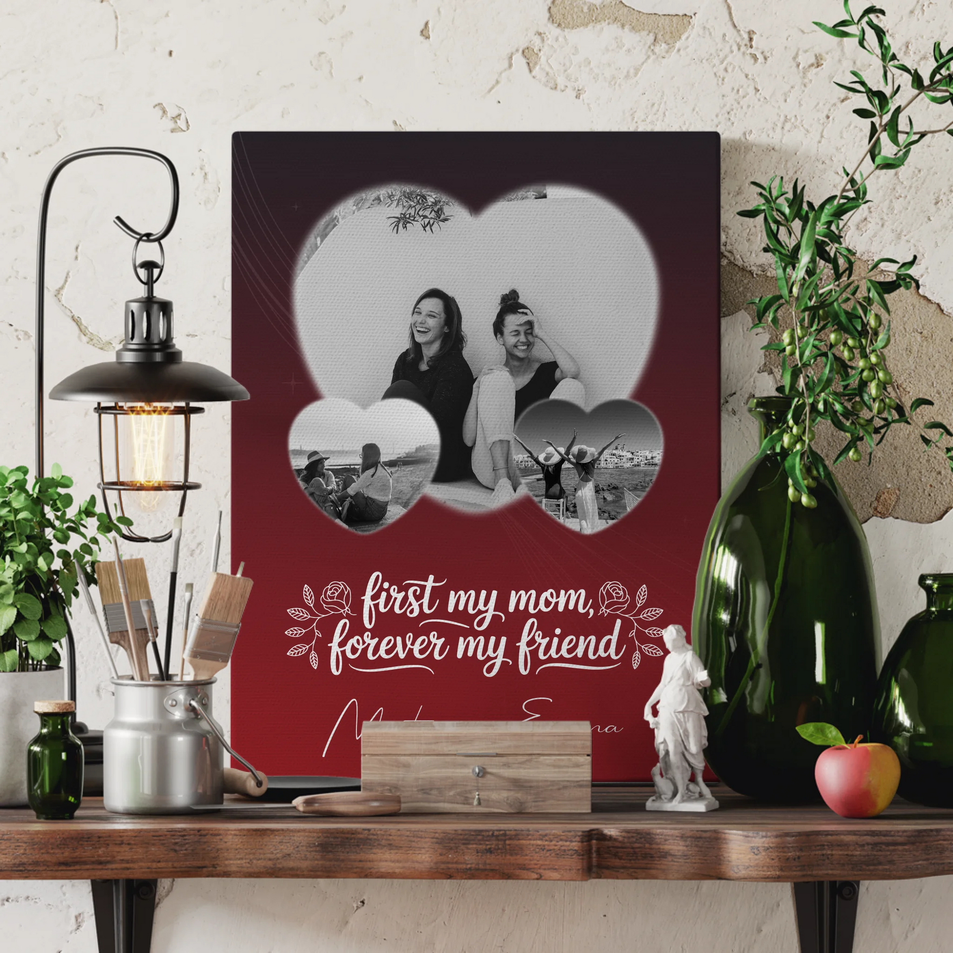 Personalisierte Leinwand Mama mit 3 Herz Fotos und You are my sunshine on a cloudy day 3