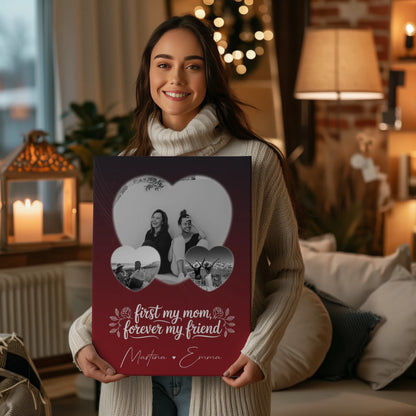 Personalisierte Leinwand Mama mit 3 Herz Fotos und You are my sunshine on a cloudy day 2