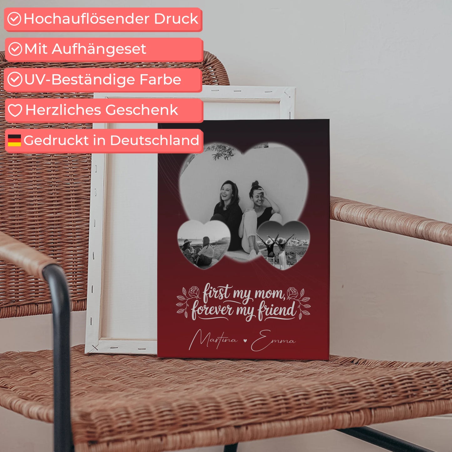 Personalisierte Leinwand Mama mit 3 Herz Fotos und You are my sunshine on a cloudy day 5