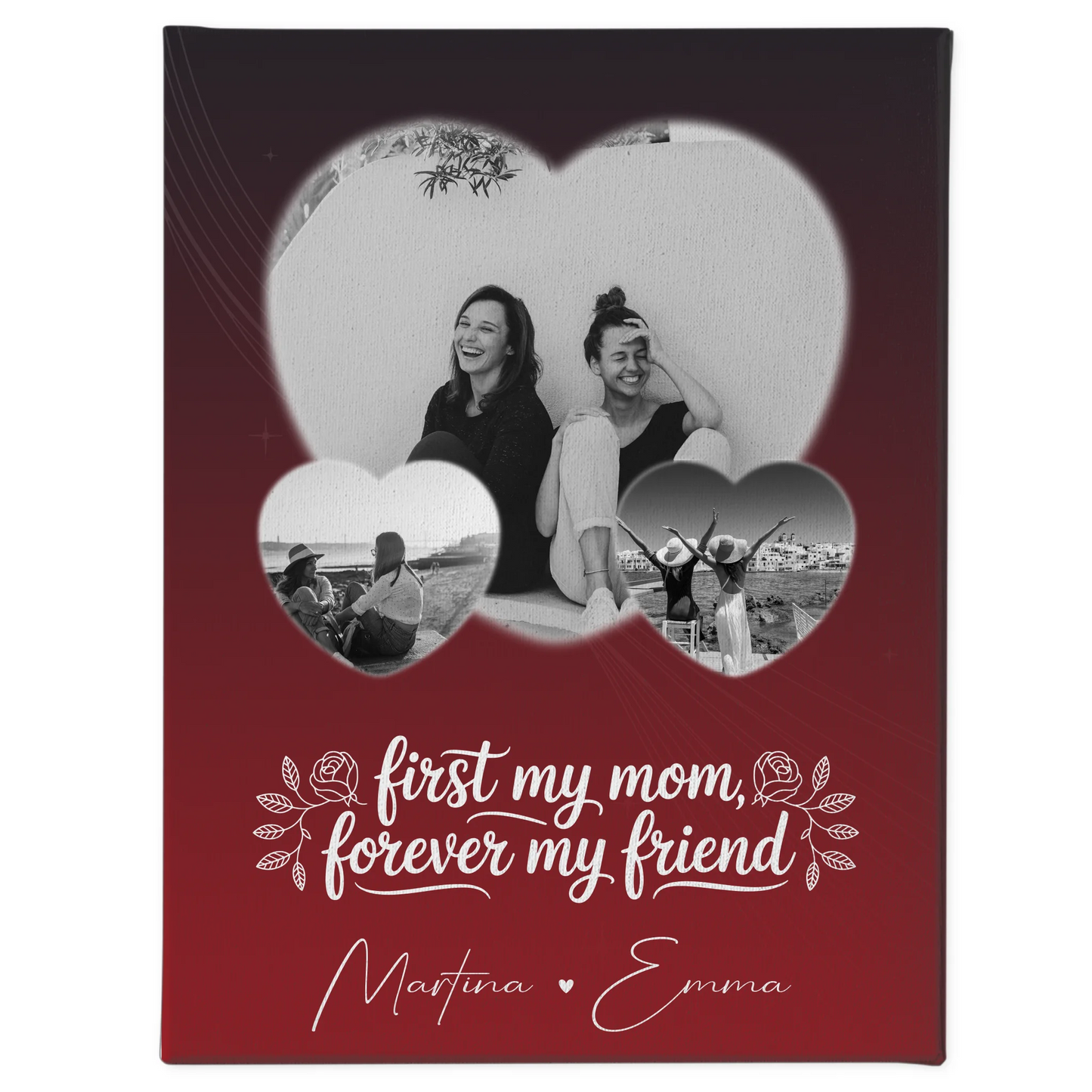 Personalisierte Leinwand Mama mit 3 Herz Fotos und You are my sunshine on a cloudy day 1