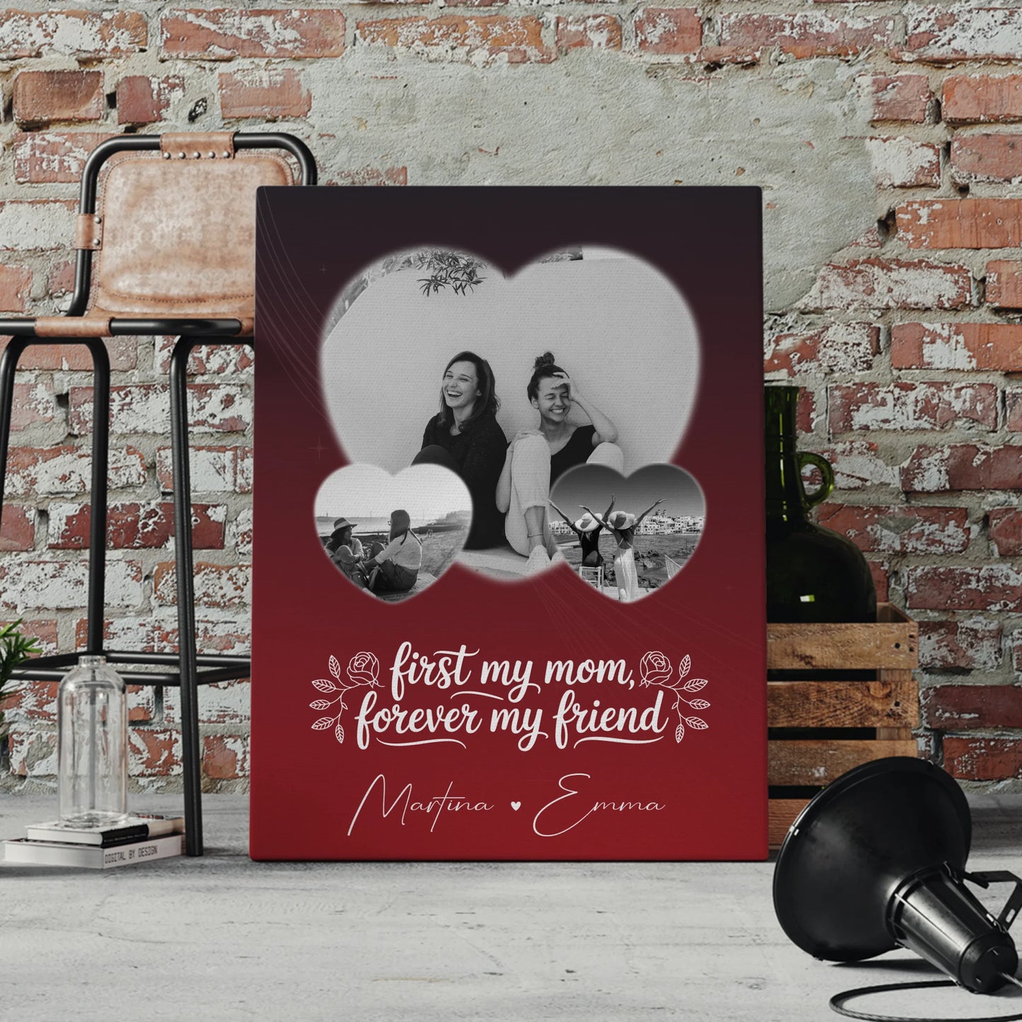 Personalisierte Leinwand Mama mit 3 Herz Fotos und You are my sunshine on a cloudy day 4