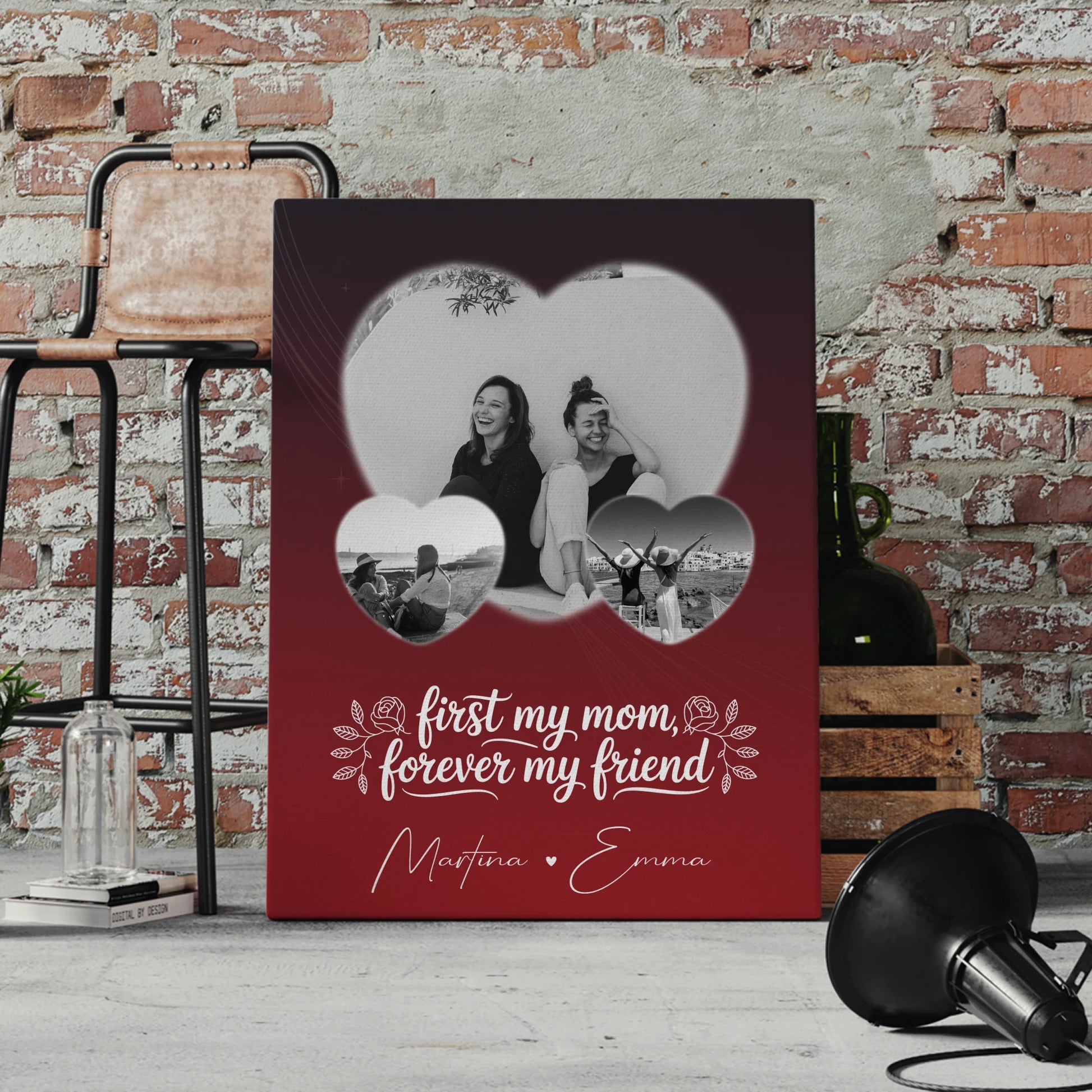 Personalisierte Leinwand Mama mit 3 Herz Fotos und You are my sunshine on a cloudy day 4