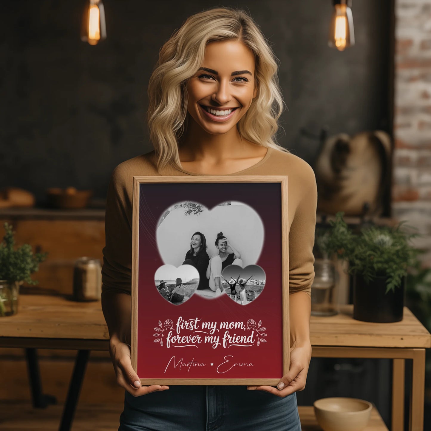 Personalisiertes Mama Poster mit 3 Herz Fotos You are my sunshine on a cloudy day