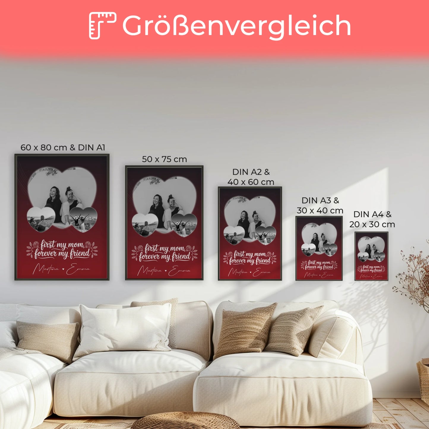 Personalisiertes Mama Poster mit 3 Herz Fotos You are my sunshine on a cloudy day