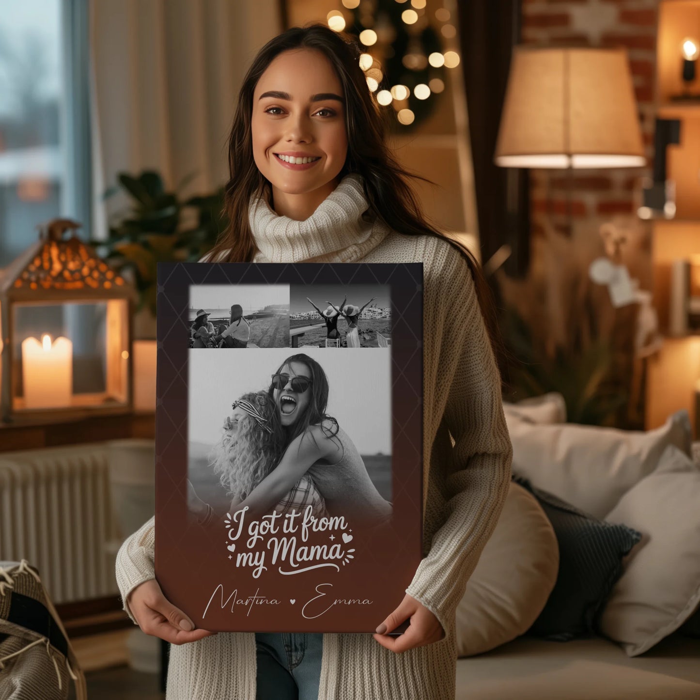 Personalisierte Leinwand Mama mit 3 Fotos Der Grund warum ich lächle Geschenk für Mama 2