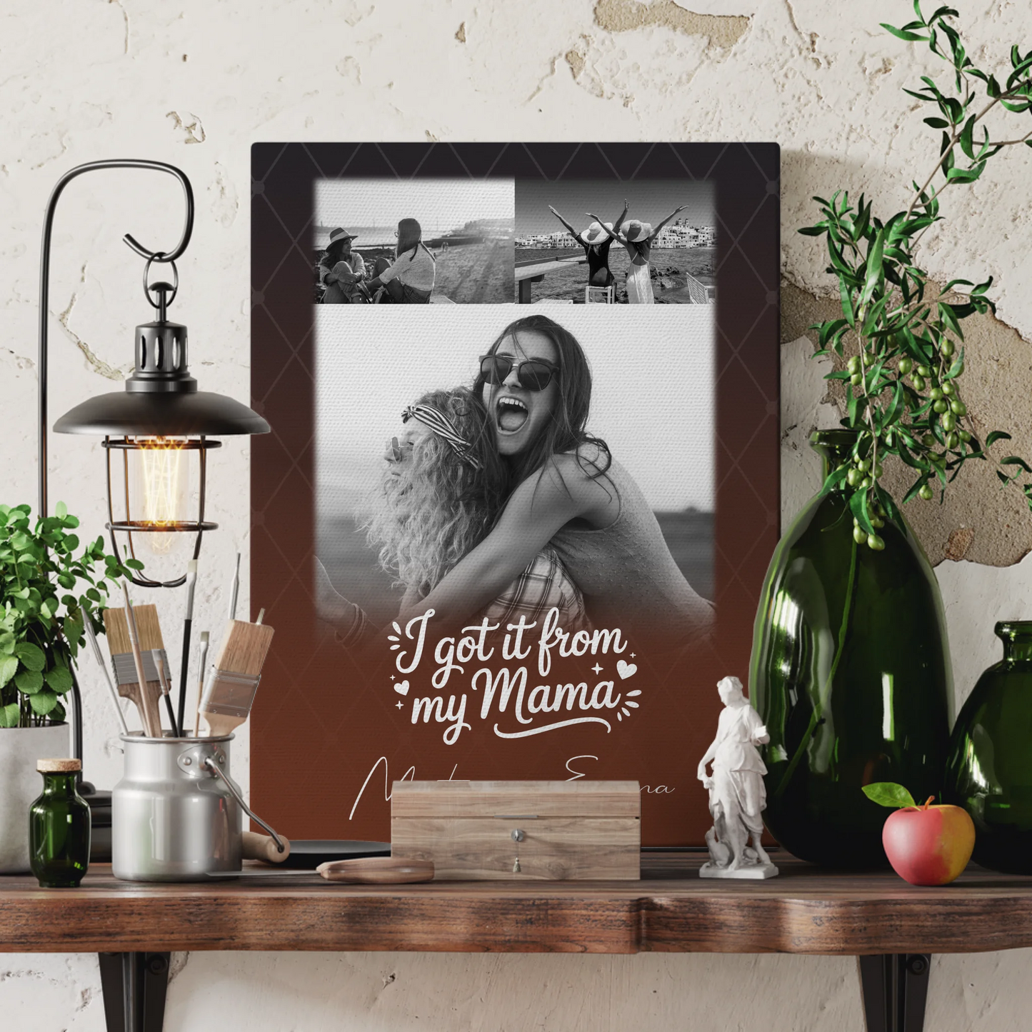 Personalisierte Leinwand Mama mit 3 Fotos Der Grund warum ich lächle Geschenk für Mama 3