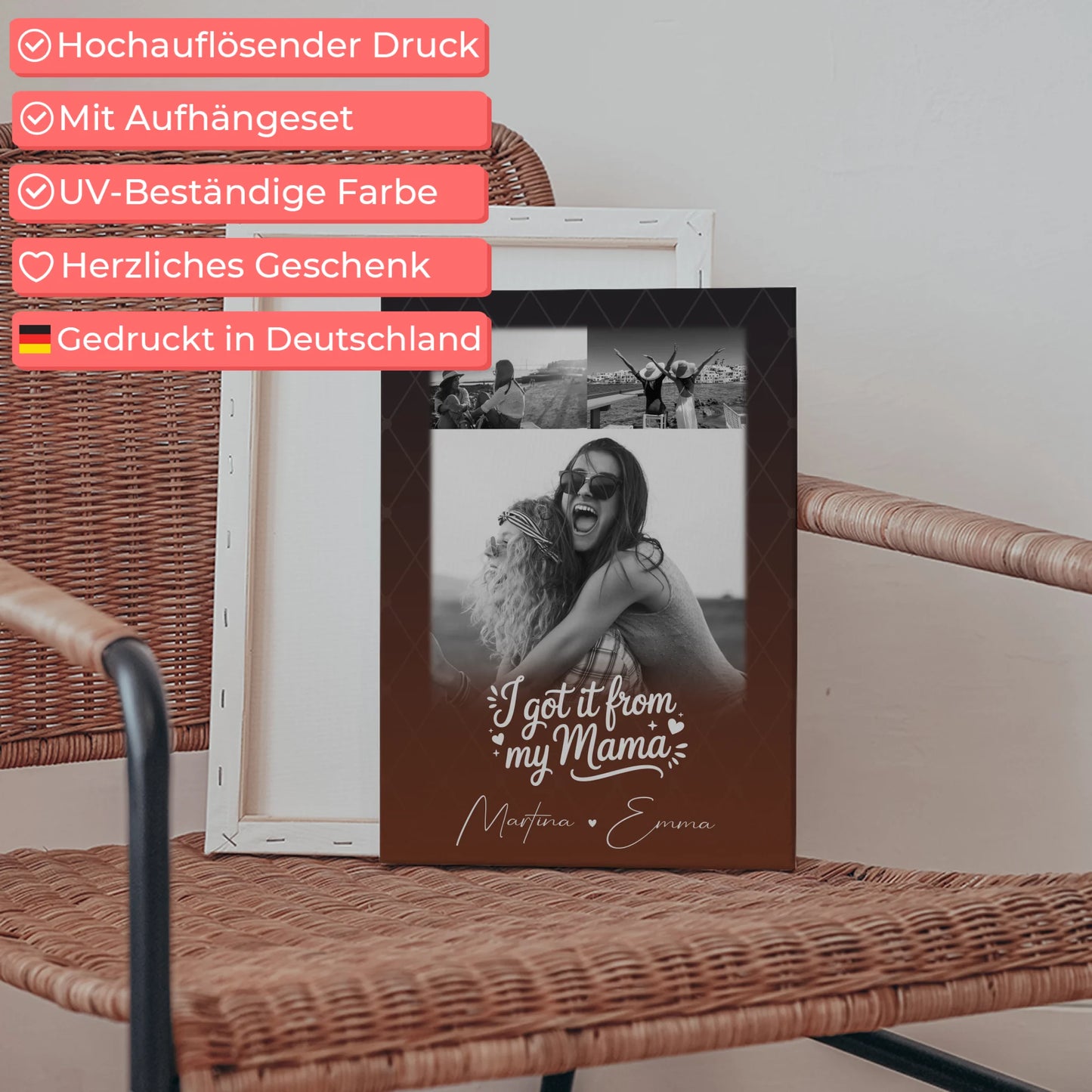 Personalisierte Leinwand Mama mit 3 Fotos Der Grund warum ich lächle Geschenk für Mama 5