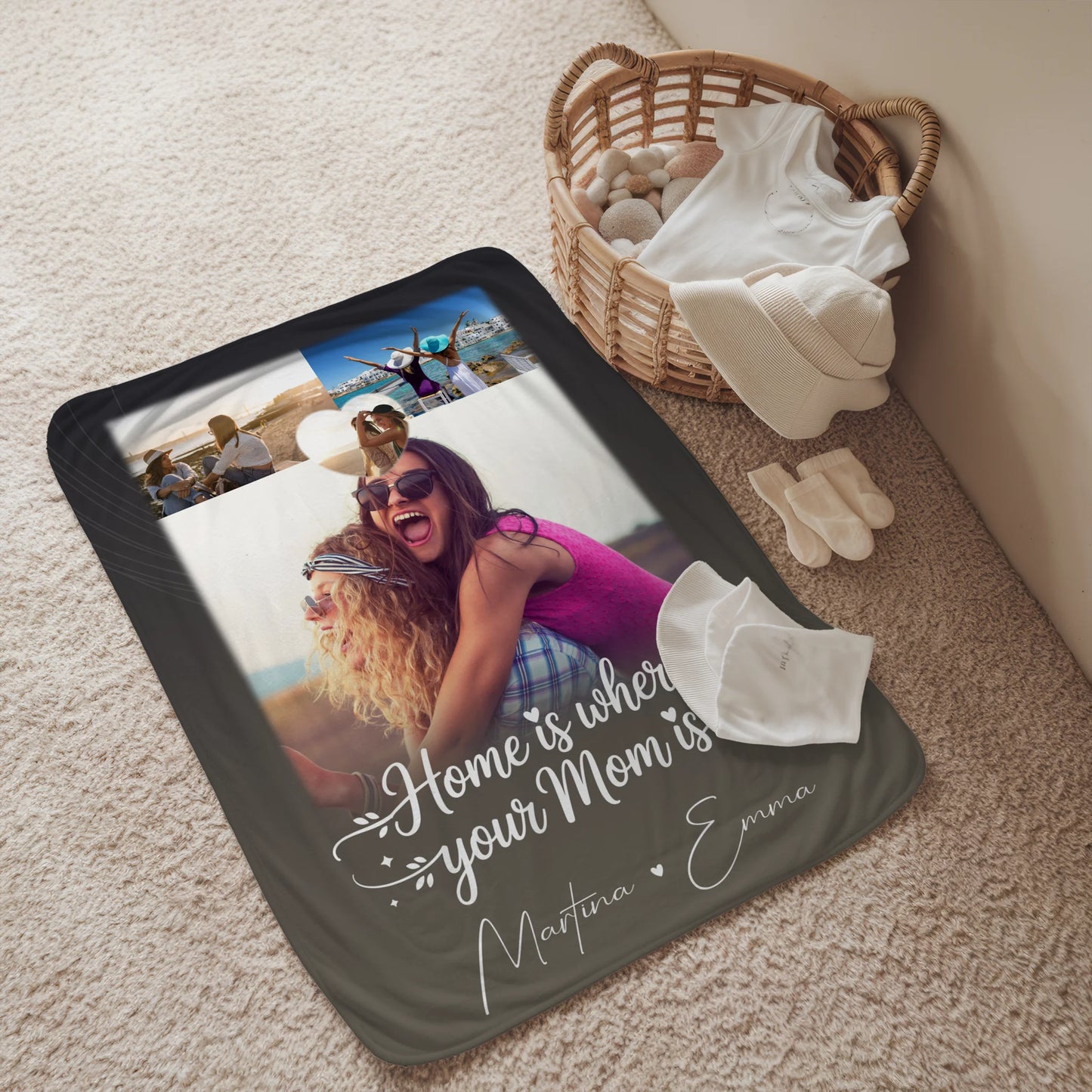 Decke Mit Namen 3 Fotos und 1 Herz Foto Allerbeste Perfekte Person personalisiertes Geschenk 2