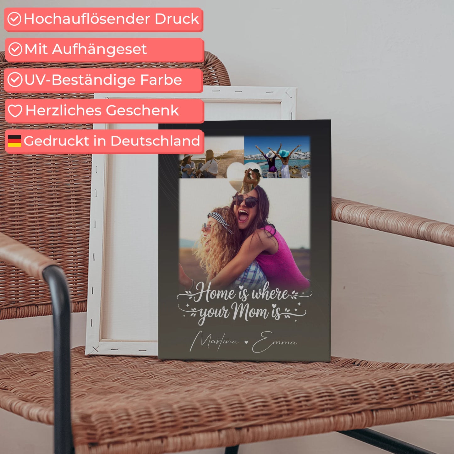 Mama Leinwand mit 3 Fotos und Herz Foto Allerbeste Perfekte Person personalisiertes Geschenk 5